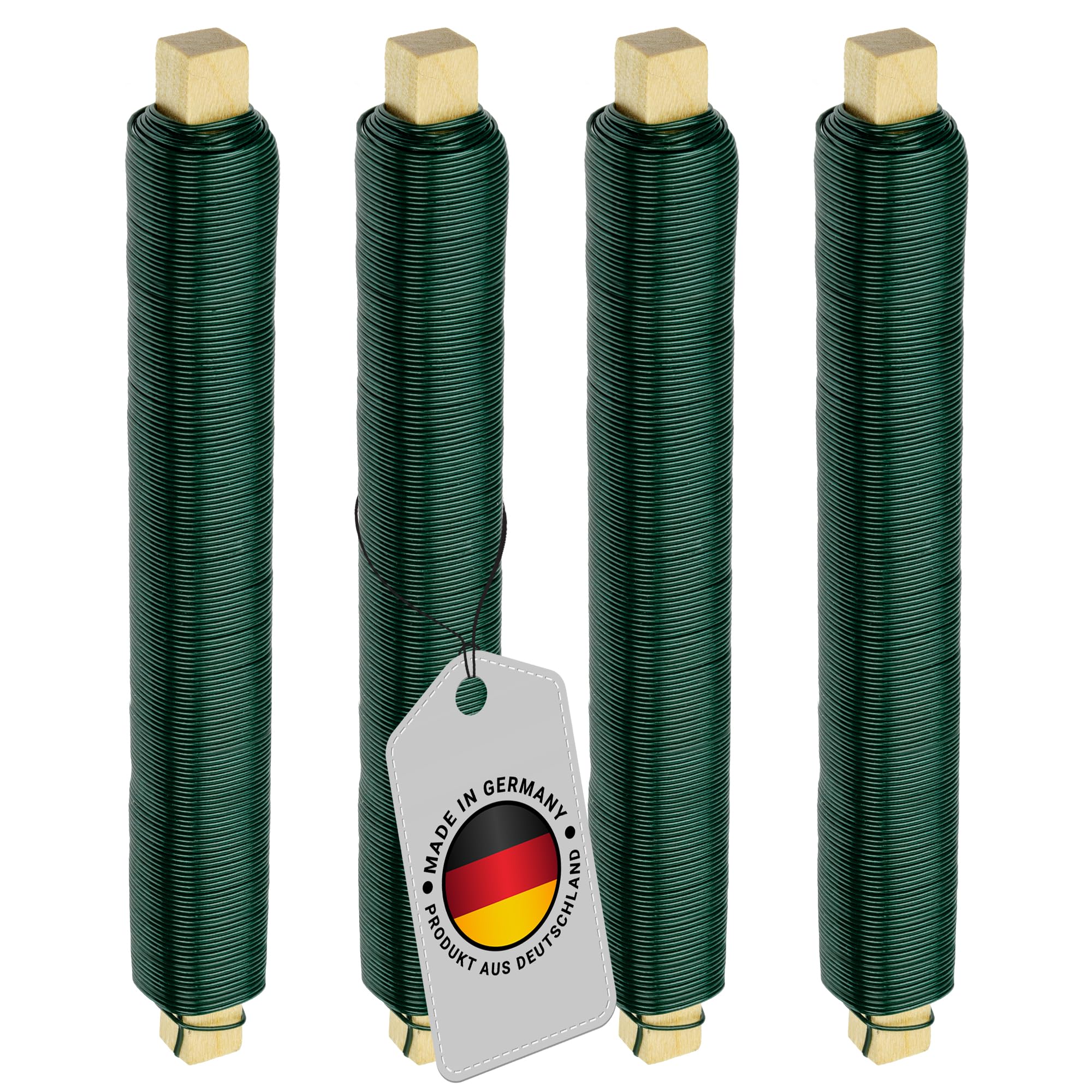 ECENCE 4er Set Blumendraht verzinkt, 0,65mm Basteldraht, Wickeldraht lose auf Holzwickel zur Befestigung von Blumen und Pflanzen, Bindedraht 35m Farbe Grün Angebot bei HelloDeals