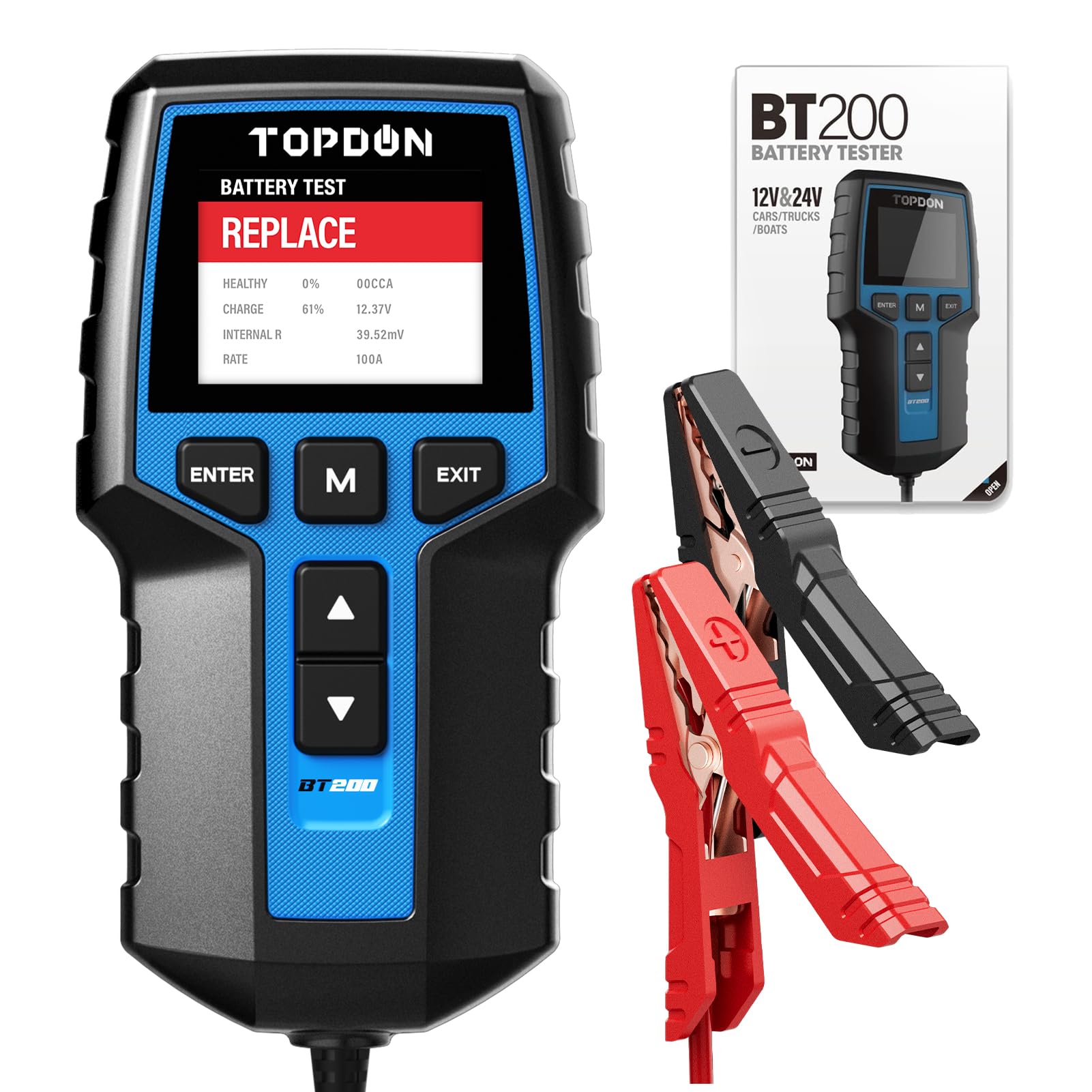 TOPDON Autobatterie Tester BT200, 12V 24V batterietester kfz 100-2000 CCA, batterie tester auto Lade-Anlasser-System Autoatterie analysator für LKW Schiff SUV Boot Angebot bei HelloDeals