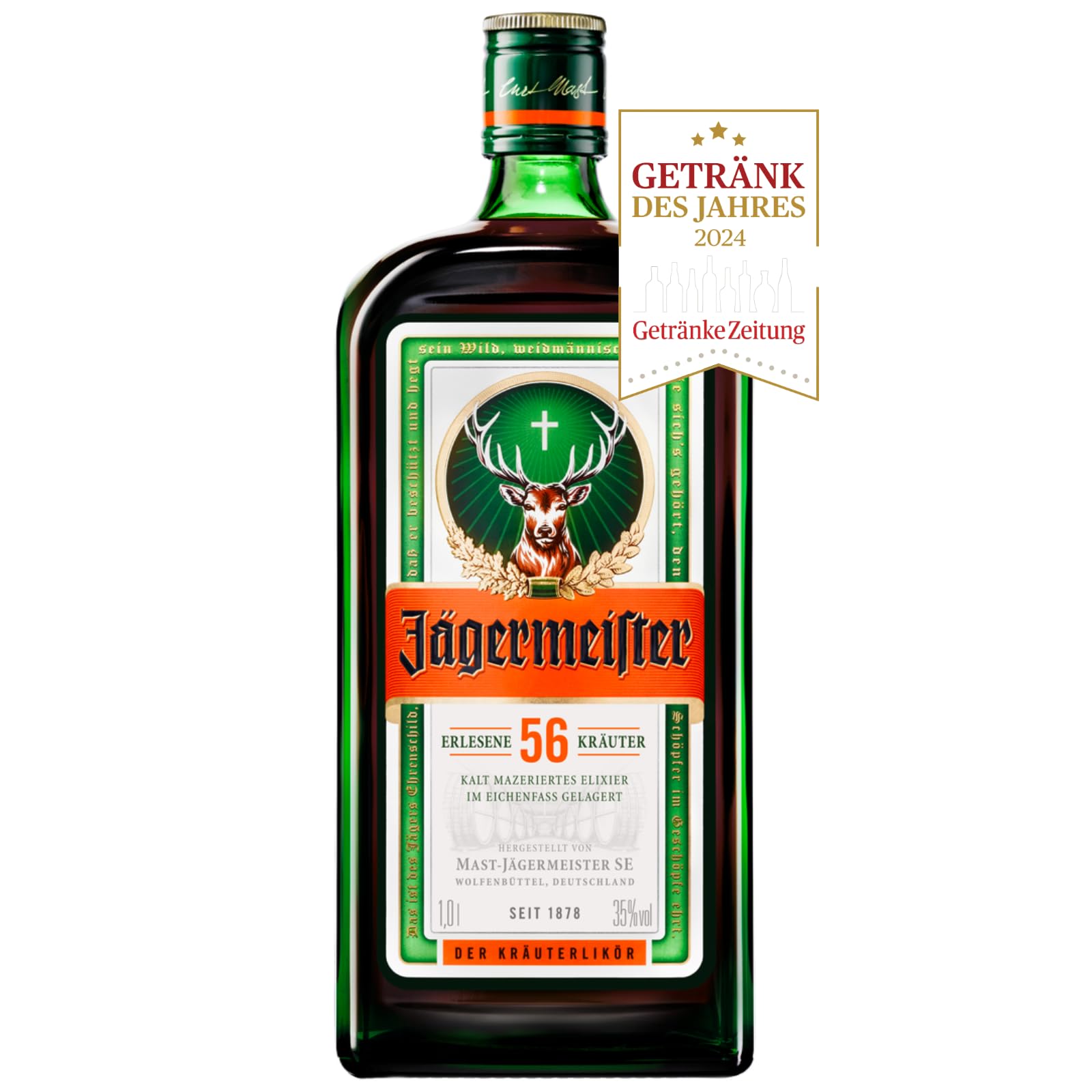 Jägermeister – 1 x 1l Premium Kräuterlikör 35% Vol. aus 56 erlesenen Kräutern – Im Eichenfass gelagert – Das Original aus Wolfenbüttel Angebot bei HelloDeals