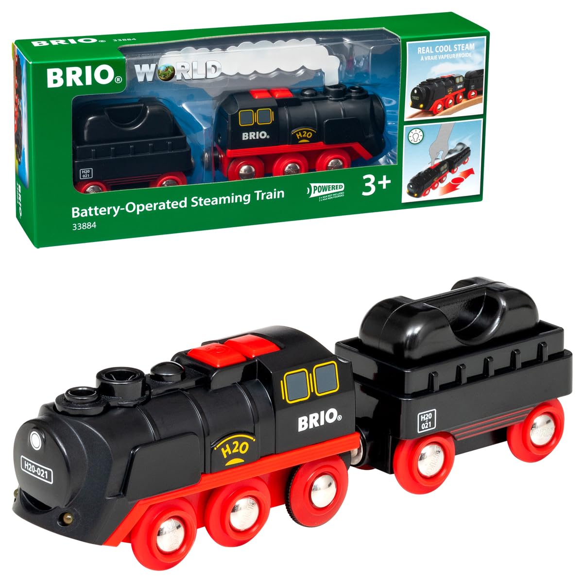 BRIO World 33884 Batterie-Dampflok mit Wassertank - Lokomotive mit echtem kühlen Dampf und Wasserbehälter zum Nachfüllen - Empfohlen ab 3 Jahren Angebot bei HelloDeals