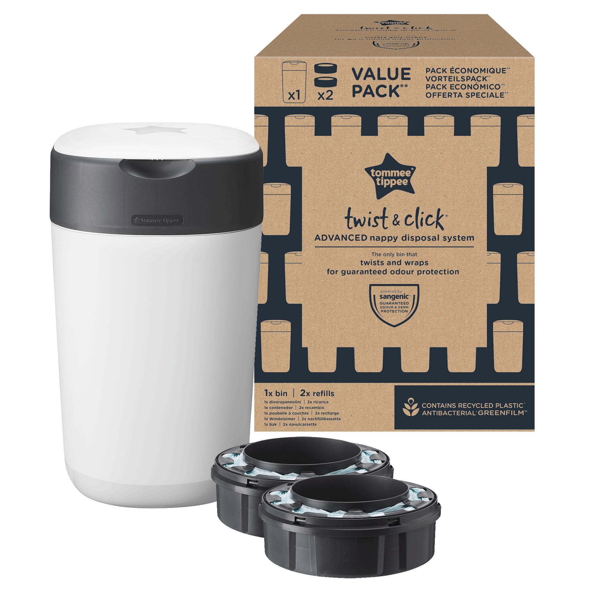 Tommee Tippee Twist and Click Advanced Windeleimer mit 2 Nachfüllkassetten, garantierter Geruchs- und Keimschutz, großes Fassungsvermögen (Verpackung kann variieren) Angebot bei HelloDeals