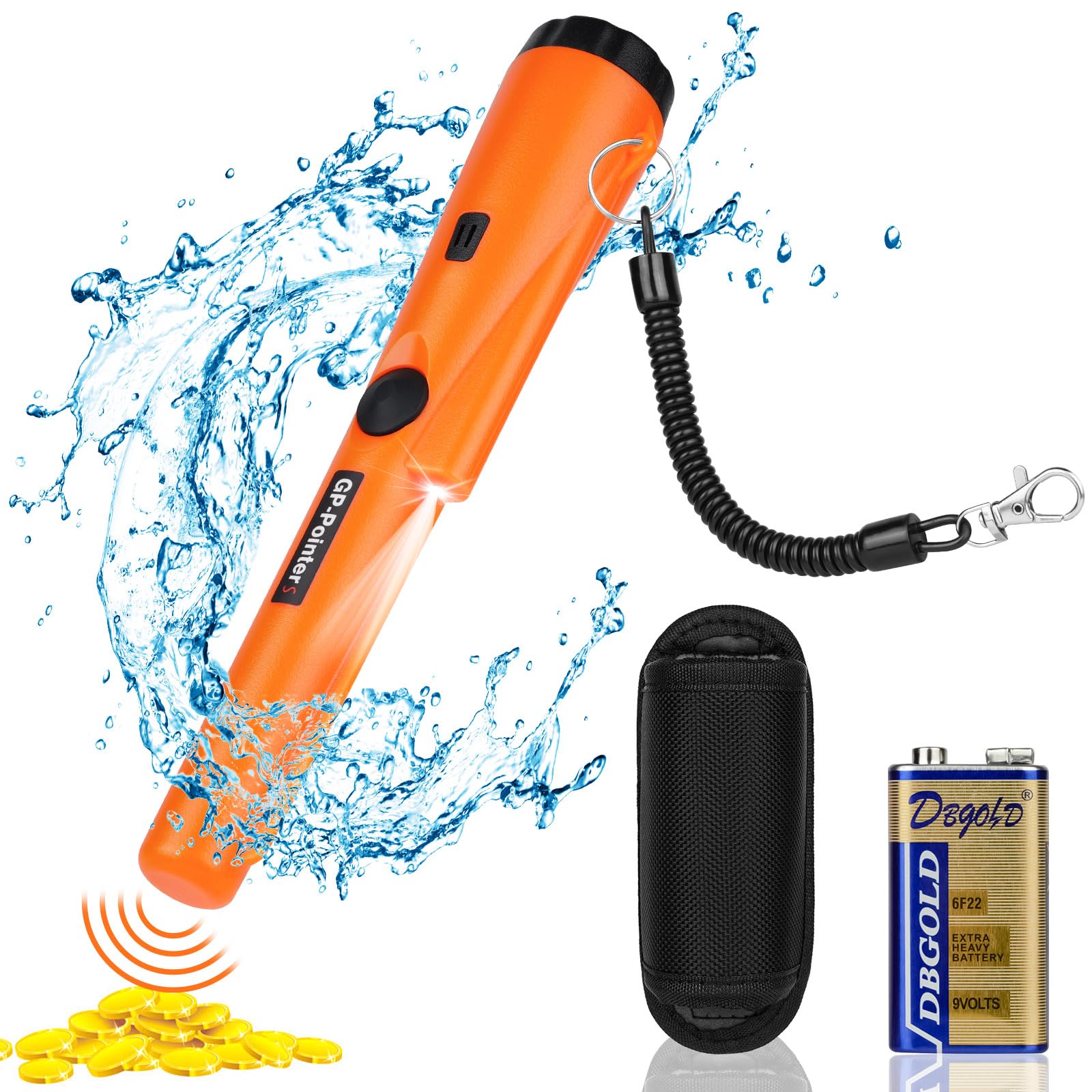 Flintronic Metalldetektor Klein, Tragbar Metallsuchgerät IP66 Wasserdichter, Pinpointer Metalldetektor mit Holster, LED Indicator und 9V Batterie, für Goldsuche, Schmuck, Silber Metalldetektor Klein-mit 9V Batterie(Orange) Angebot bei HelloDeals