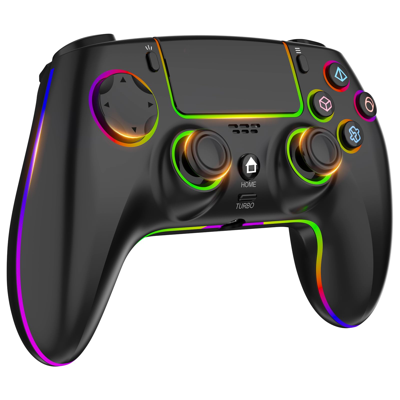 MYSTILUCK Wireless Controller für PS4/PS3/Pro/PC/MAC/iOS/Android10/Steam Deck, Gamepad mit 7 Farben RGB Beleuchtung/Dual Vibration/Turbo/6-Achsen-Gyrosensor/Touchpad/Kopfhörerbuchse/1500 mAh Akku Schwarz Angebot bei HelloDeals