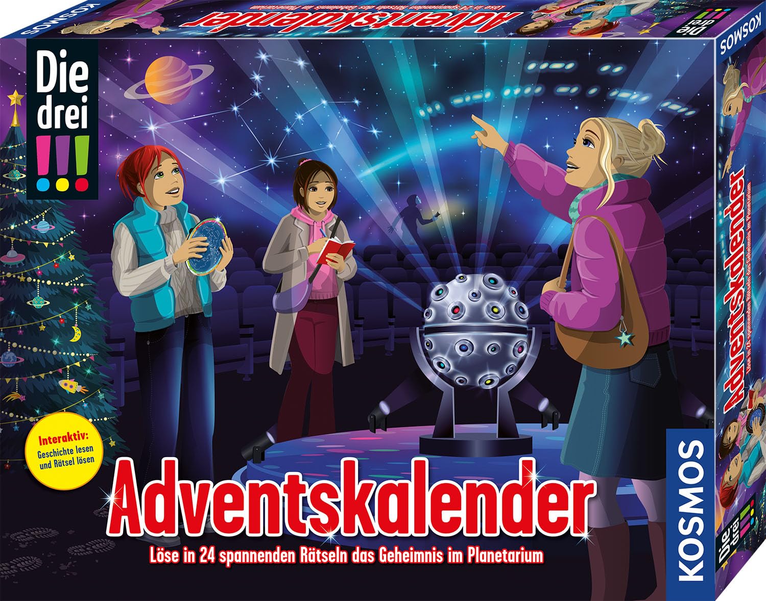 Kosmos 632649 Die DREI !!! Adventskalender 2025, Löse in 24 Rätseln das Geheimnis im Planetarium, mit 24 Detektiv-Gimmicks, Spielzeug-Adventskalender für Kinder ab 8 Jahre, Die DREI Ausrufezeichen Angebot bei HelloDeals