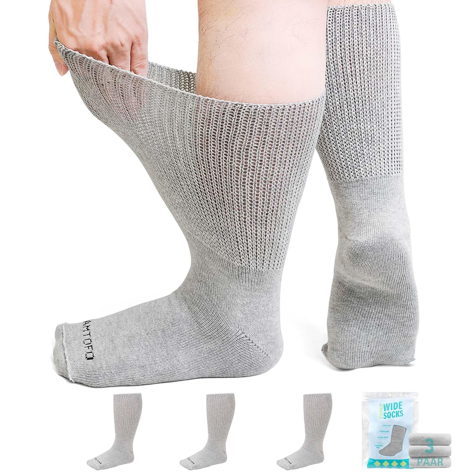 LOFIR Diabetiker Socken Herren Damen: Diabetikersocken Ohne Gummibund Baumwolle Herren Socken Extra Weit Breiter Gürtel Ohne Naht Socken für Senioren Geschwollene füße 3 Paare 39-50 Grau 47-50 Angebot bei HelloDeals