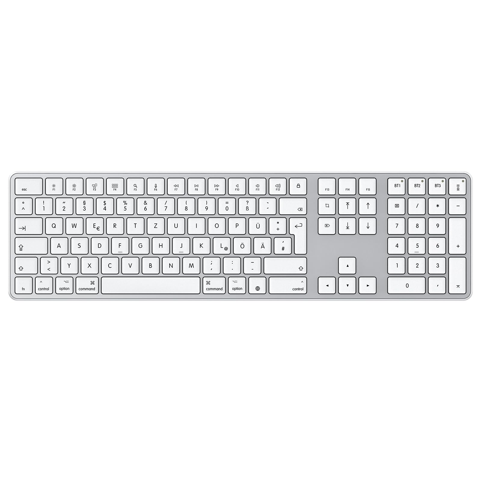 OMOTON Bluetooth-Tastatur Kabellose Tastatur und für Apple MacBook Pro/Air, iMac, iMac Pro, Mac mini/Pro, wiederaufladbare mit 3 Bluetooth Kanälen, QWERTZ DE-Layout Silberweiß Angebot bei HelloDeals