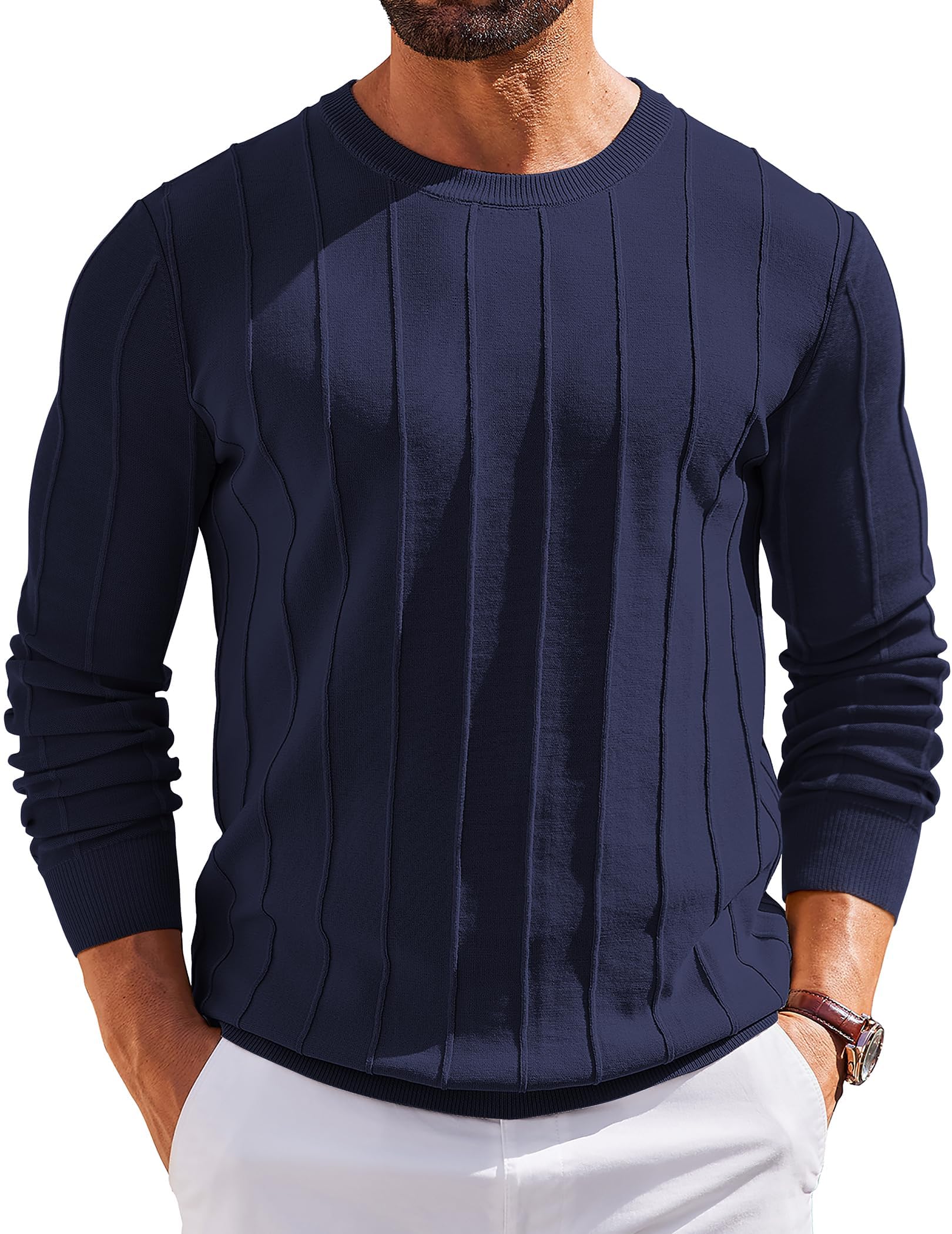 COOFANDY Herren Pullover mit Rundhals Strickpullover Herrenpullover Casual Pulli Langarmshirt Sweater Marine Blau XL Angebot bei HelloDeals