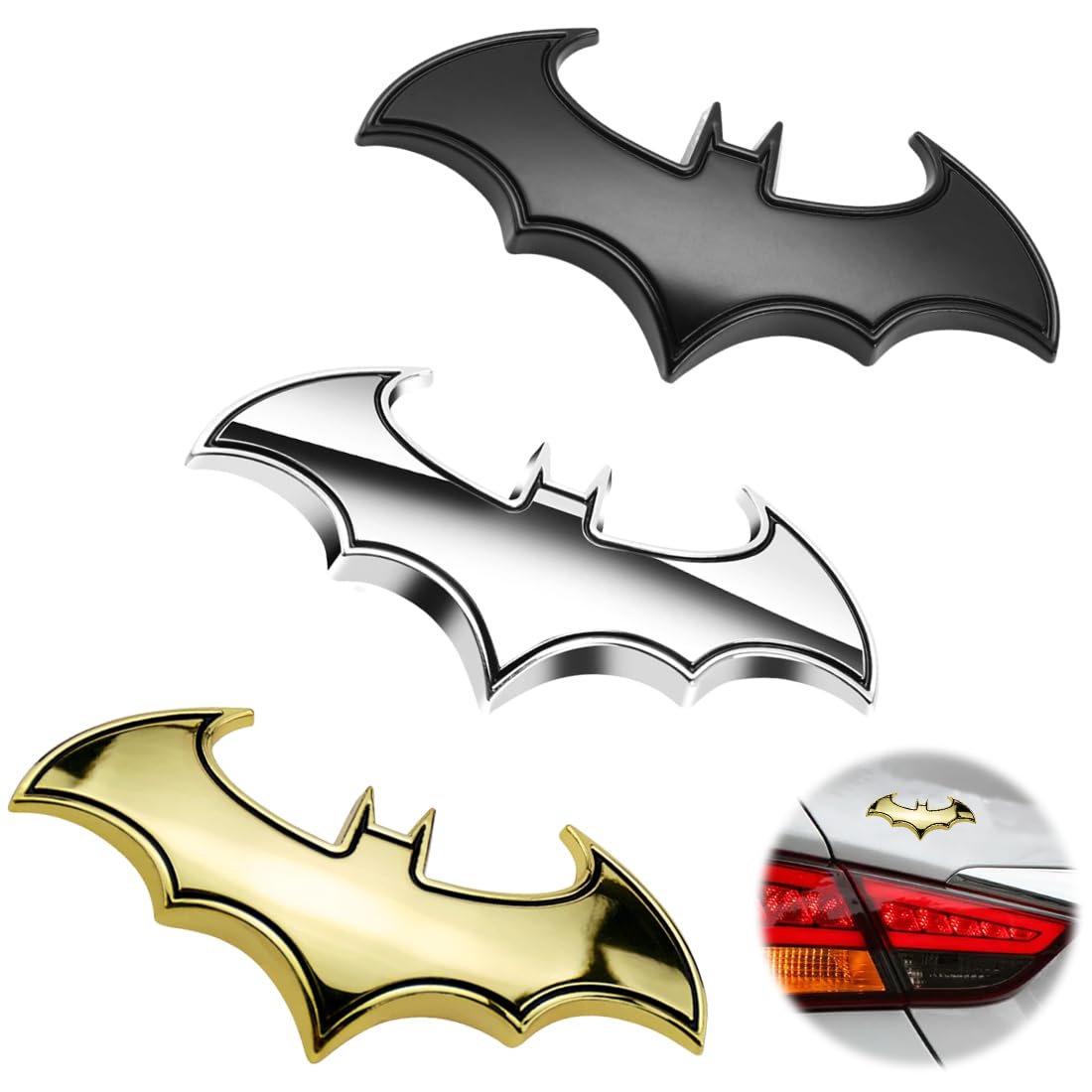 YAPKOLV 3 Pcs 3D Stainless Steel Bat Car Emblem Decal Badge, 3D Emblem Fledermaus Kunststoff mit Schaumstoff-Kleberückseite, 3D Chrom Metall Auto Logo Auto Aufkleber Batman Abzeichen Angebot bei HelloDeals