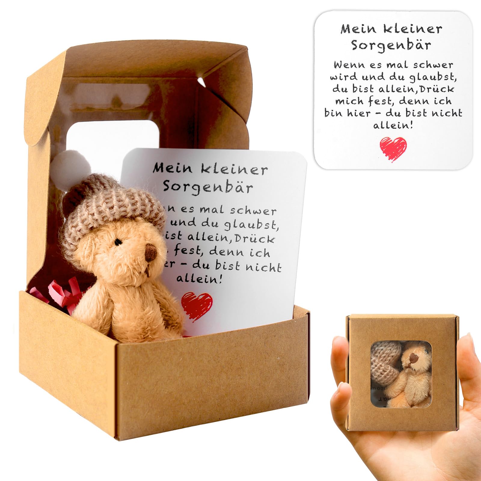 Teddybär Klein Pocket Hug Deutsch Mini Stofftiere Kleiner Steiff Teddy Mit Karte & Geschenkbox Klein Positive Ggeschenke für Geburtstag Weihnachtsfeier Lieferunge Kollegen Freundin Geschenk (Braun) Angebot bei HelloDeals