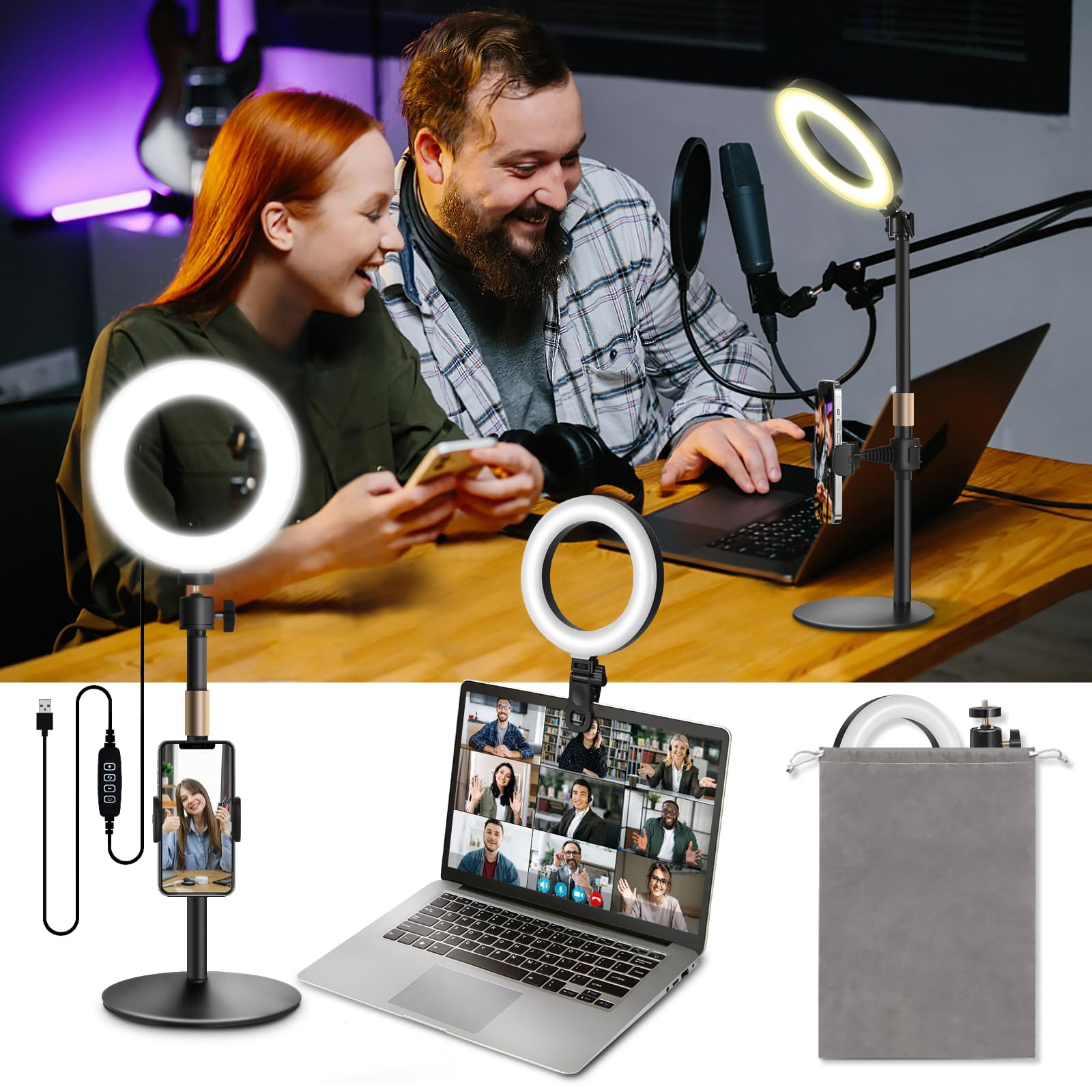 Railee Ringlicht mit Stativ Handy Laptop Videokonferenz Licht mit Klemme 6 Zoll Tisch LED Ring Light Selfie Ringleuchte Dimmbares Ansteckleuchte für Comptuer Monitor Zoom Meeting Streaming Vlog Angebot bei HelloDeals