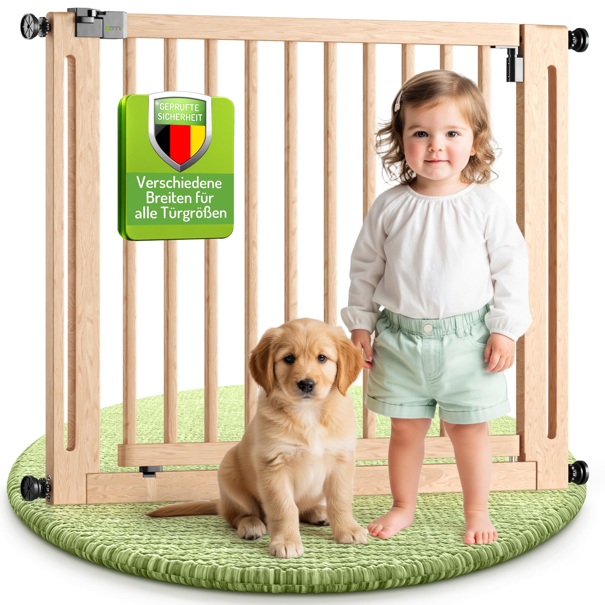 BOMI Baby Schutzgitter Treppe Miko PEFC geprüftes Buchenholz | Ohne Bohren | Gittertür aus Holz schwarz | Stabile Baby Schutzgitter Tür für Kindersicherheit | Treppen Türgitter | Breite: 87-95 cm Buche 87-95 cm Angebot bei HelloDeals