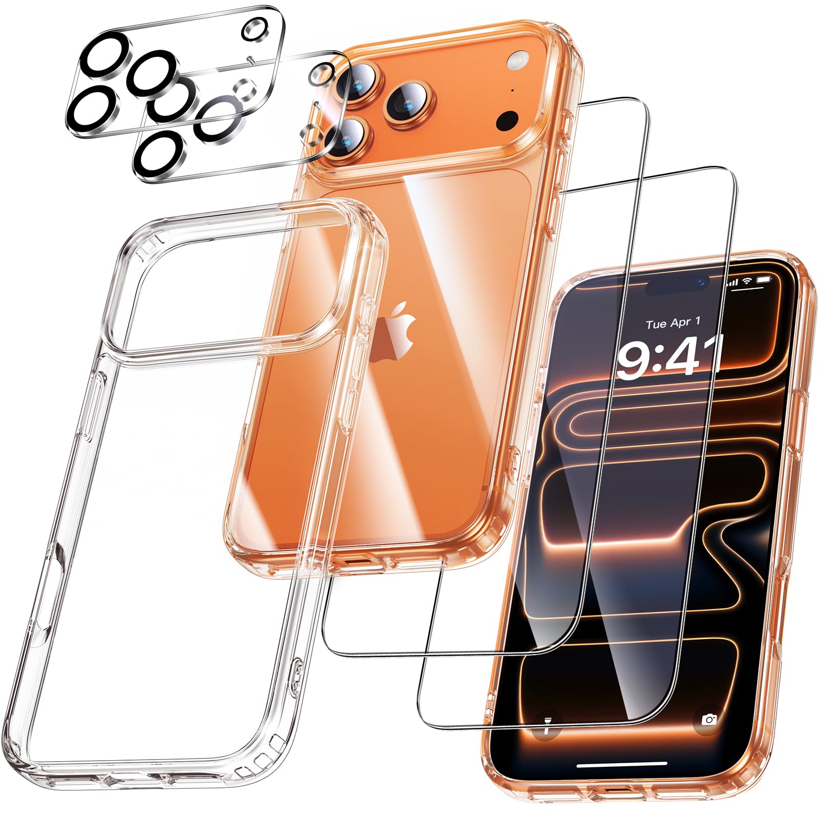 UniqueMe für iPhone 17 Pro Hülle - Handyhülle für iPhone 17 Pro Case, 5 in 1 Set Rundumschutz Schutzhülle Cover, 1 Handyhülle & 2 Schutzfolie & 2 Kameraschutz - Transparent 17 Pro Transparent Angebot bei HelloDeals