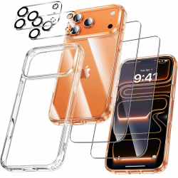 UniqueMe für iPhone 17 Pro Hülle - Handyhülle für iPhone 17 Pro Case, 5 in 1 Set Rundumschutz Schutzhülle Cover, 1 Handyhülle & 2 Schutzfolie & 2 Kameraschutz - Transparent 17 Pro Transparent Angebot bei HelloDeals