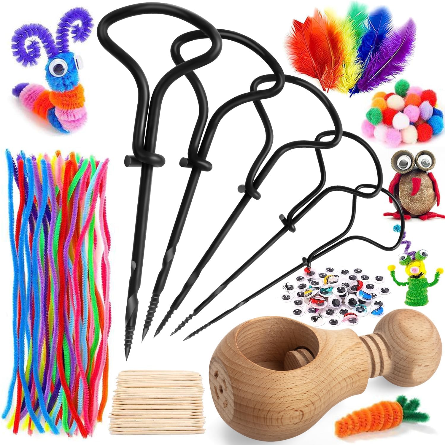 ECtury 1.5-5 mm Kastanienbohrer Kinder, Handbohrer mit Kastanienhalter, 258 tlg Kastanien Bastelset Kinder, Bastelset mit Zahnstocher, basteln herbst Federn, Wackelaugen, Pompons, Pfeifenreiniger Angebot bei HelloDeals