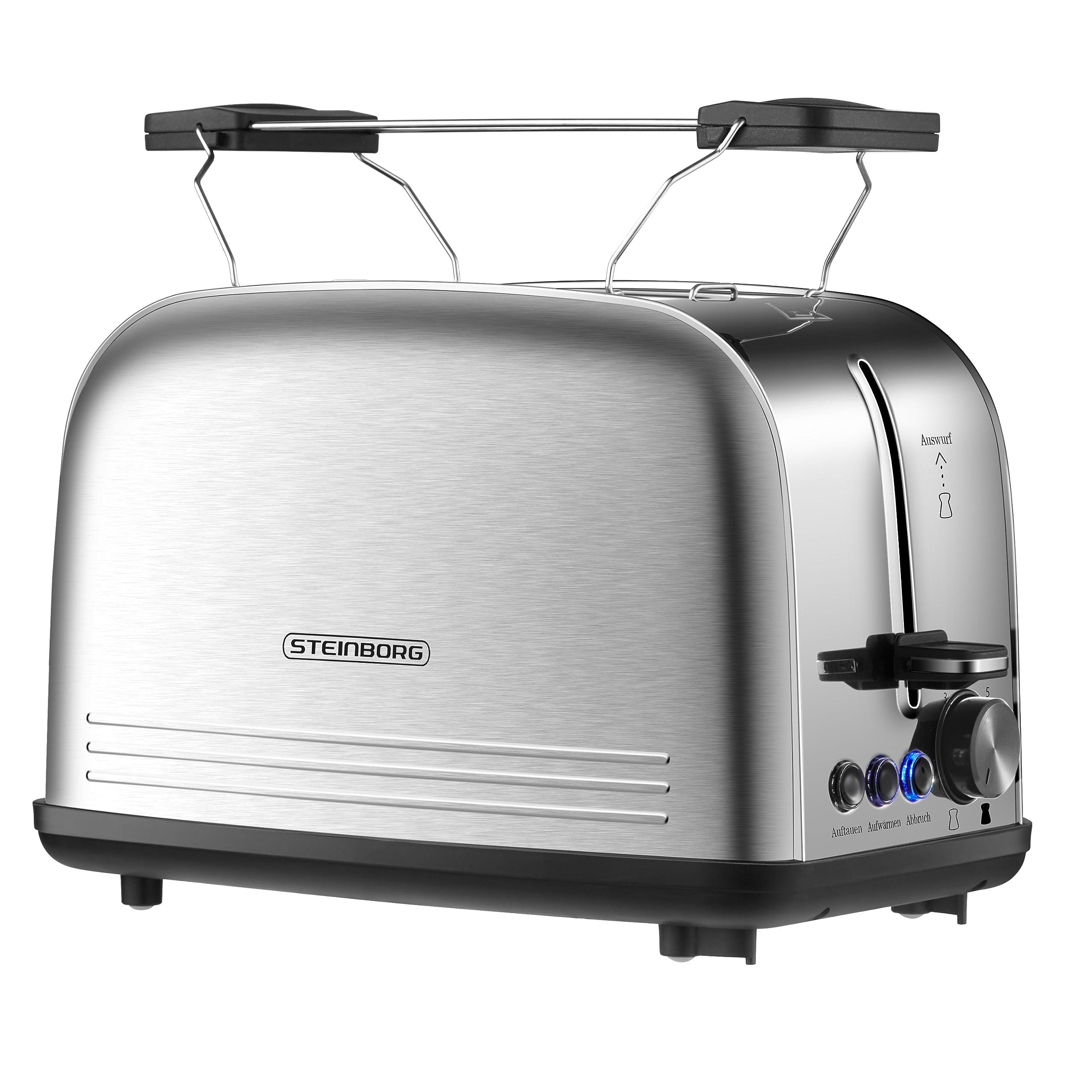 Edelstahl Toaster mit Brötchenaufsatz | Toaster 2 Scheiben | Doppelschlitz Toaster | 7 Stufen | 4 Funktionen| Toastautomat | Krümelschublade Angebot bei HelloDeals