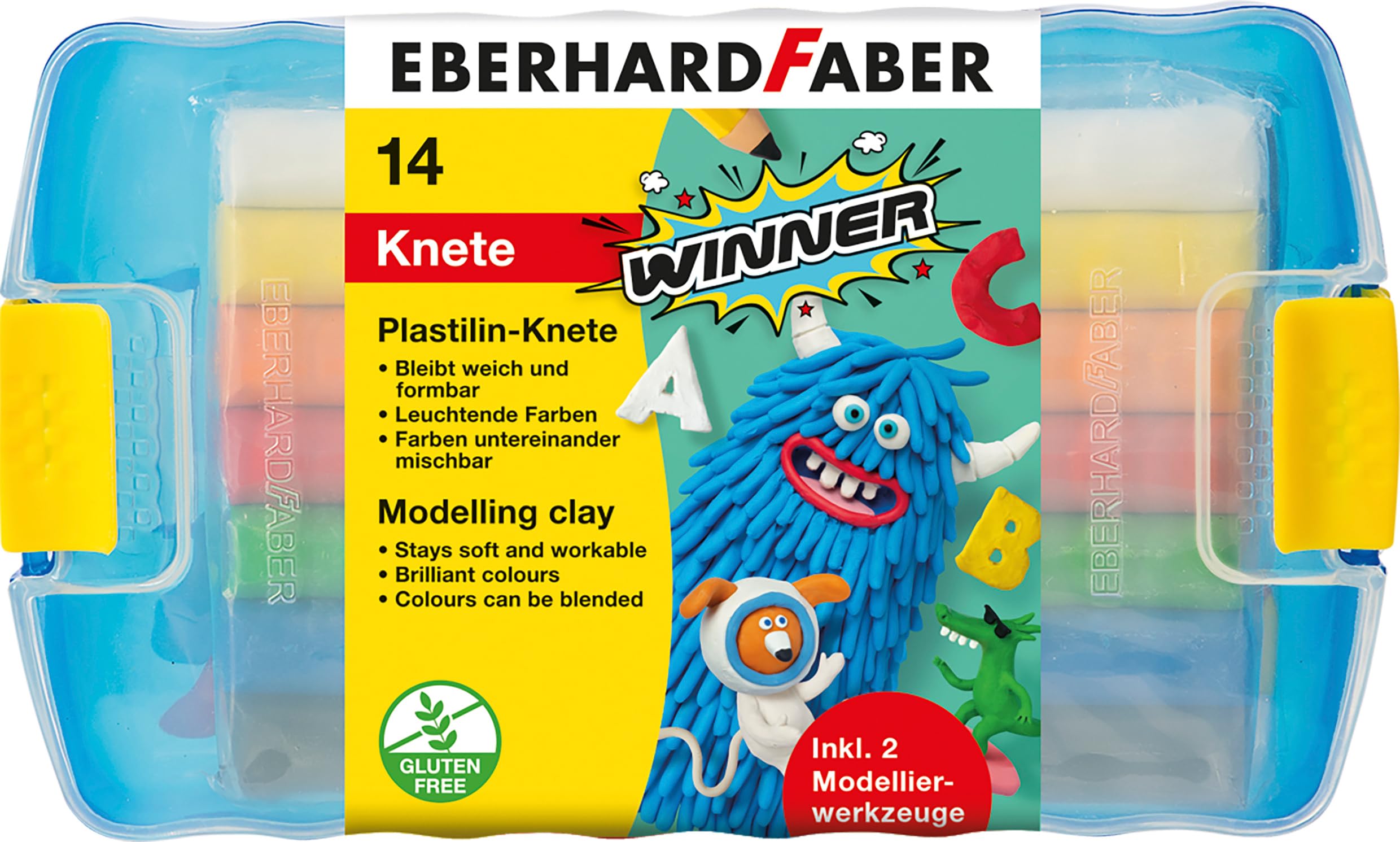 EBERHARD FABER 572010 - Plastilin Knete Winner, 14er Kunststoffbox mit 7 leuchtenden Farben und 2 Modellierwerkzeugen Angebot bei HelloDeals
