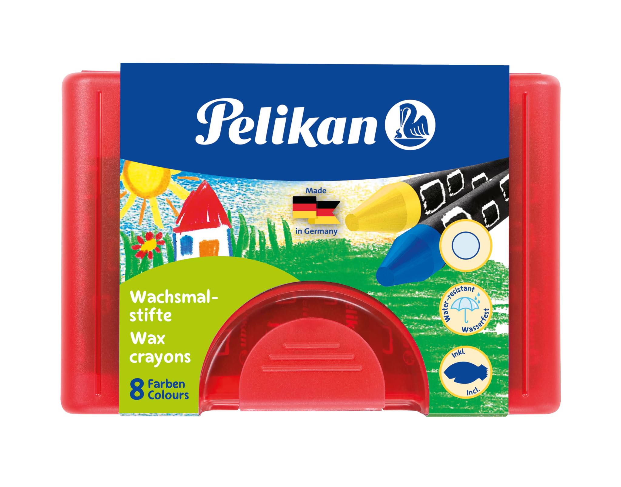 Pelikan Wachsmalstifte, rund, wasserfest, 8 Stück in Box plus Schaber, mit natürlichem Bienenwachs Angebot bei HelloDeals
