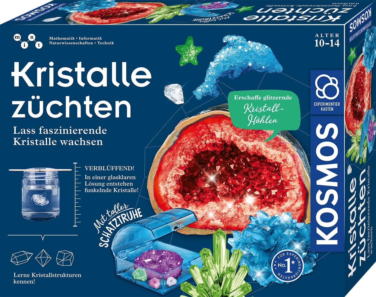 KOSMOS 645601 Kristalle züchten - Lass faszinierende Kristalle wachsen - Komplett-Set, glitzernde Blitzkristalle, Schatztruhe, Deko, Experimentierkasten - Kinder ab 10-14 Jahre Angebot bei HelloDeals