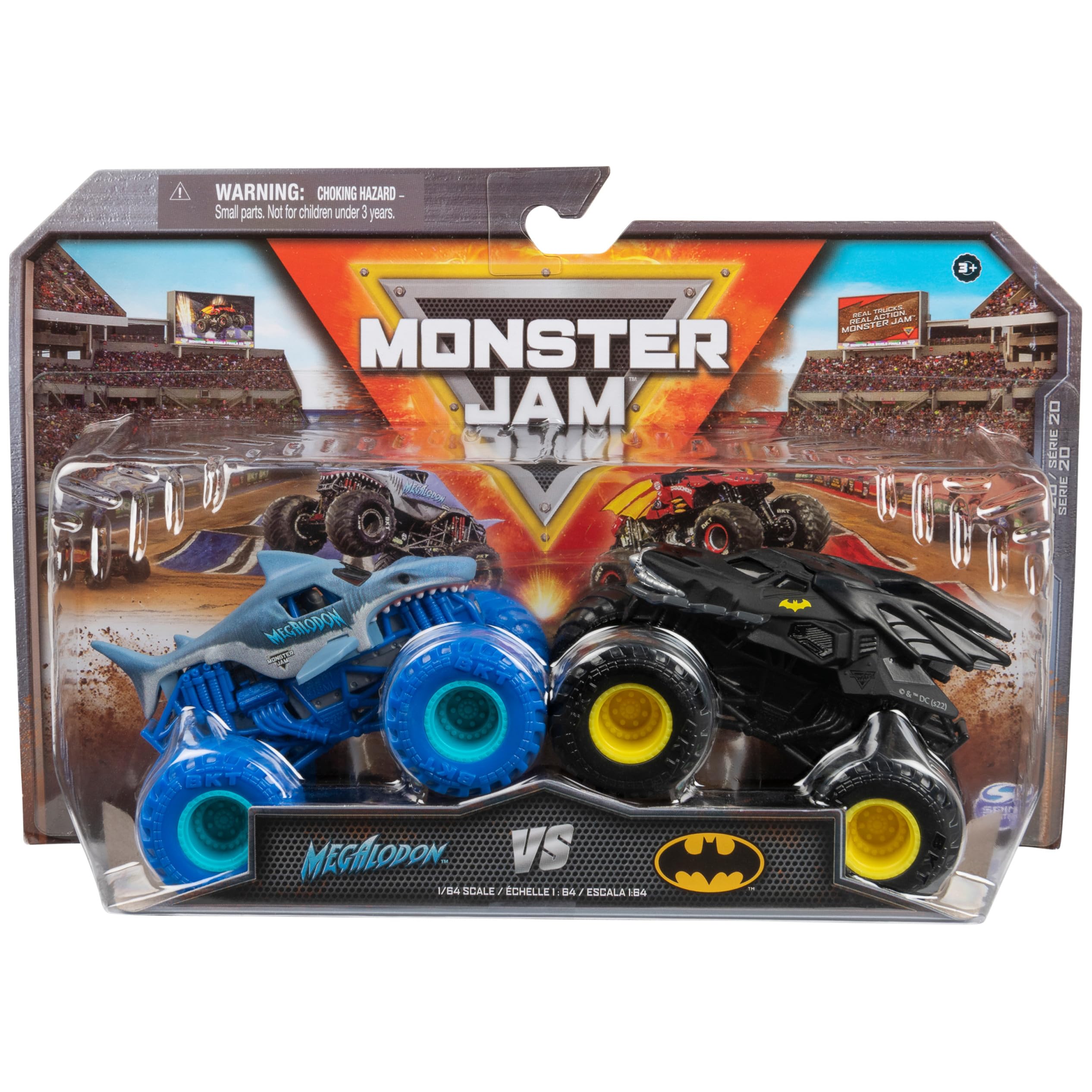 Monster Jam - Original Zweier-Pack mit dem Batmobil vs. Megalodon - authentischen Monster Trucks im Maßstab 1:64 Angebot bei HelloDeals