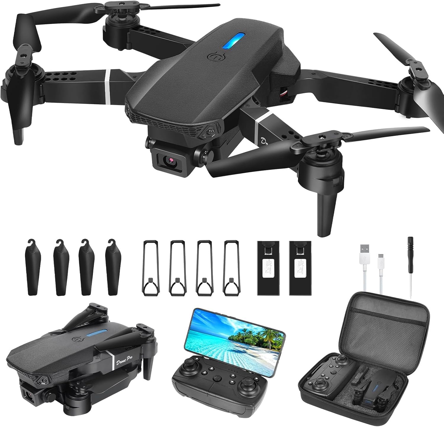 Drohne mit Kamera HD 1080P,Faltbare Drohne Lange Flugzeit,RC Quadcopter mit Tasche,One Key Start/Landen,Headless Mode,Flugbahnflug,Mini Drone Geschenk für Anfänger Kinder Schwarz Angebot bei HelloDeals