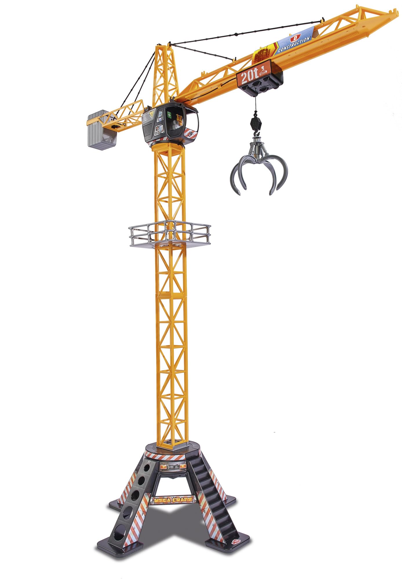 Dickie Toys - Mega Crane (120 cm) – extra großer Spielkran für Kinder von 3-5 Jahren, mit Fernbedienung, Seilwinde, Greifarm, 350° drehbar, Ferngesteuerter Kran Kranhöhe: 120 cm Angebot bei HelloDeals
