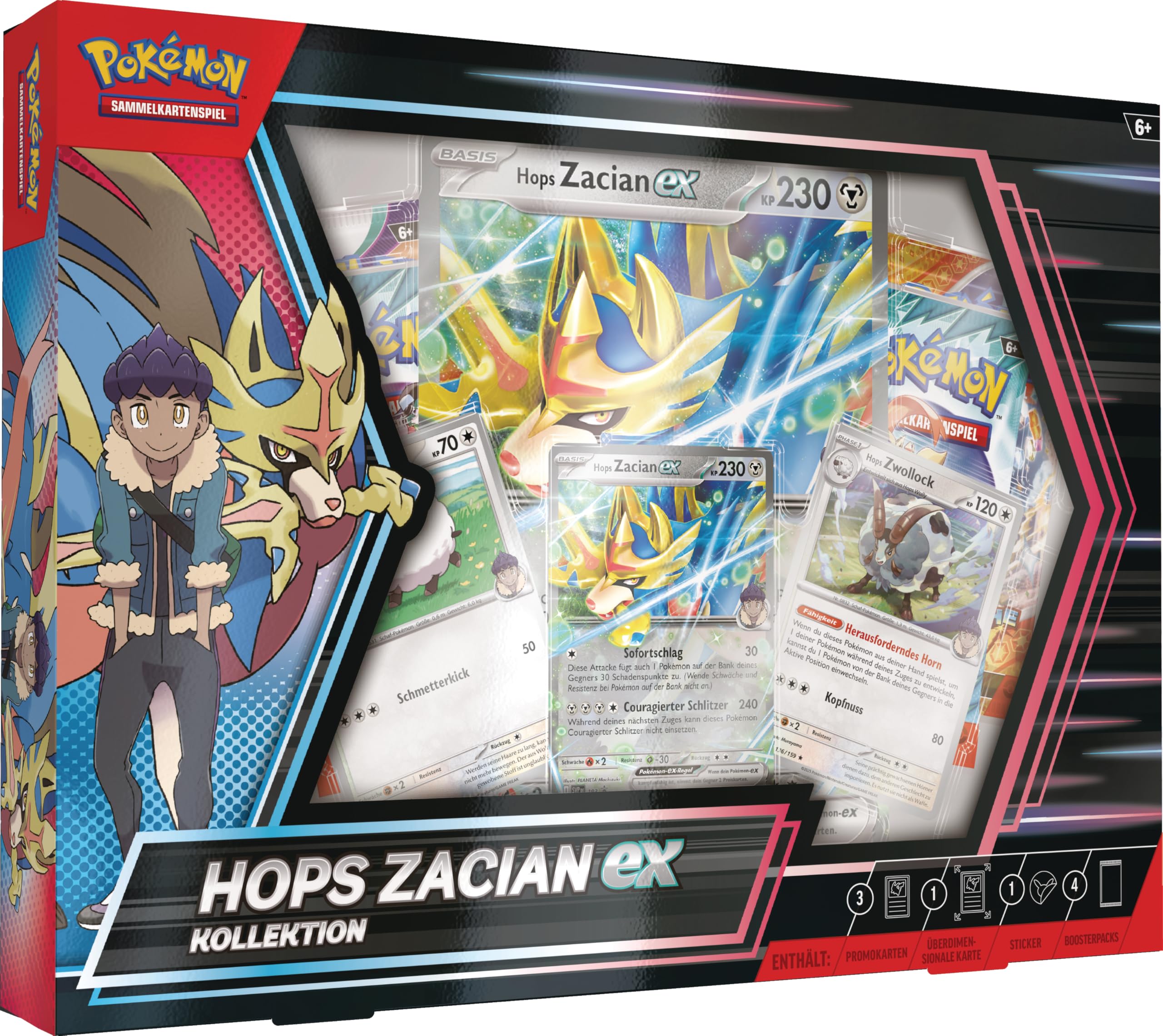 Pokémon-Sammelkartenspiel: Kollektion Hops Zacian-ex (3 holografische Promokarten, 1 überdimensionale holografische Karte & 4 Boosterpacks) Angebot bei HelloDeals
