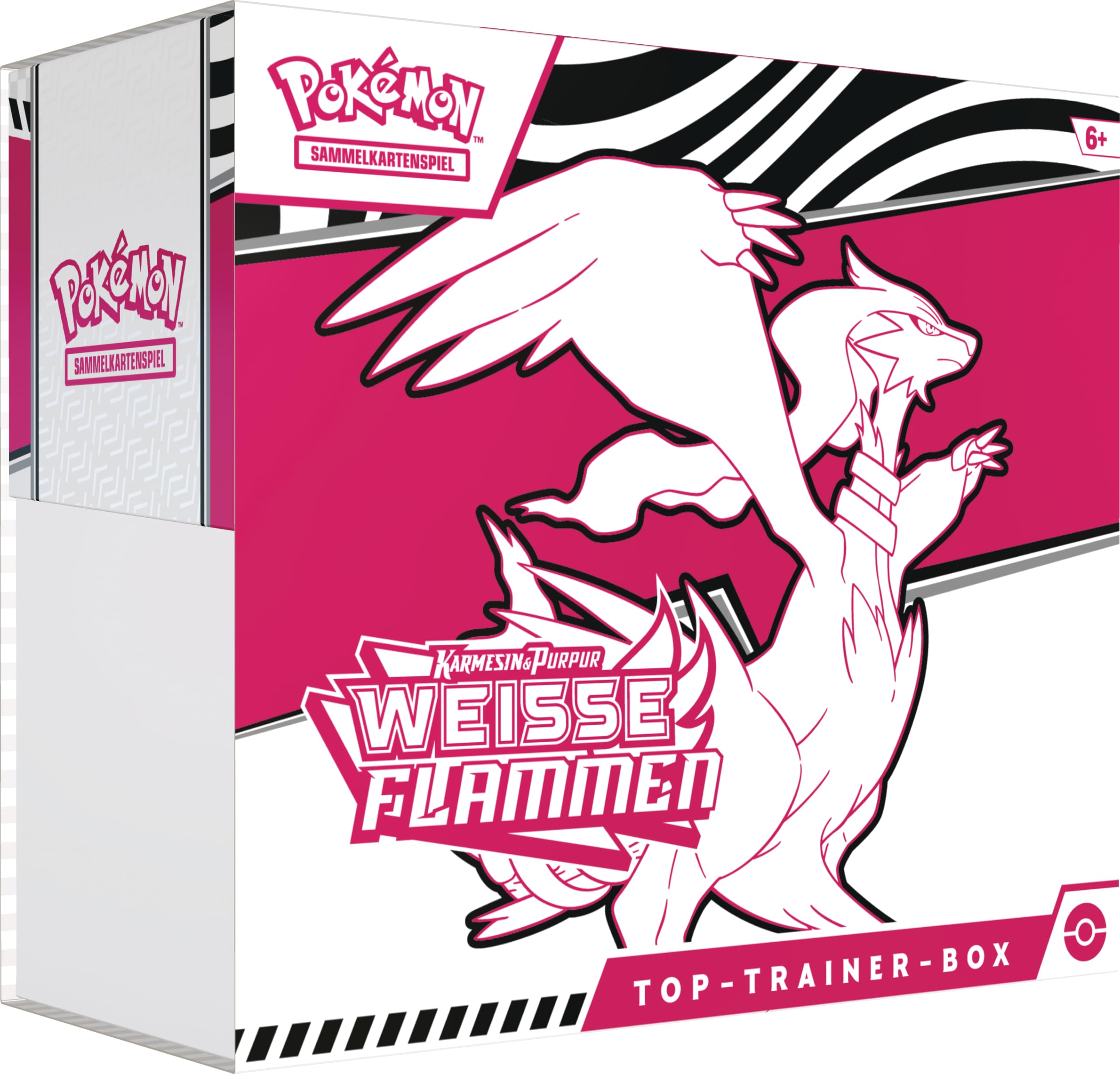 Pokémon-Sammelkartenspiel: Top-Trainer-Box Karmesin & Purpur – Weiße Flammen: Reshiram (1 Vollbild-Promokarte mit Boreos, 9 Boosterpacks & Premium-Zubehör) Angebot bei HelloDeals
