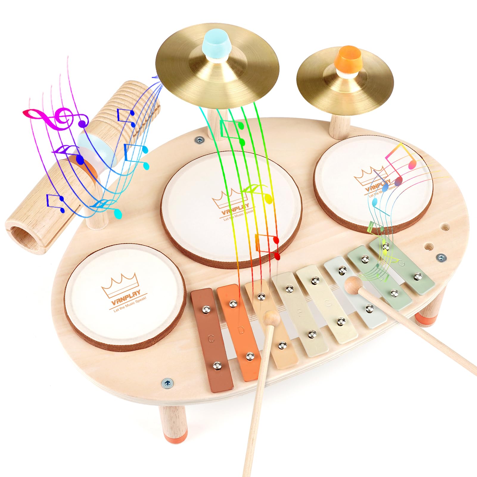 Vanplay Kinderspielzeug ab 3 Jahre Schlagzeug Kinder Trommel 9 In 1 Holzspielzeug Musikinstrumente Montessori Spielzeug Geschenk 3 4 5 6 Jahre Junge Mädchen 9 In 1 Schlagzeug Kinder Angebot bei HelloDeals