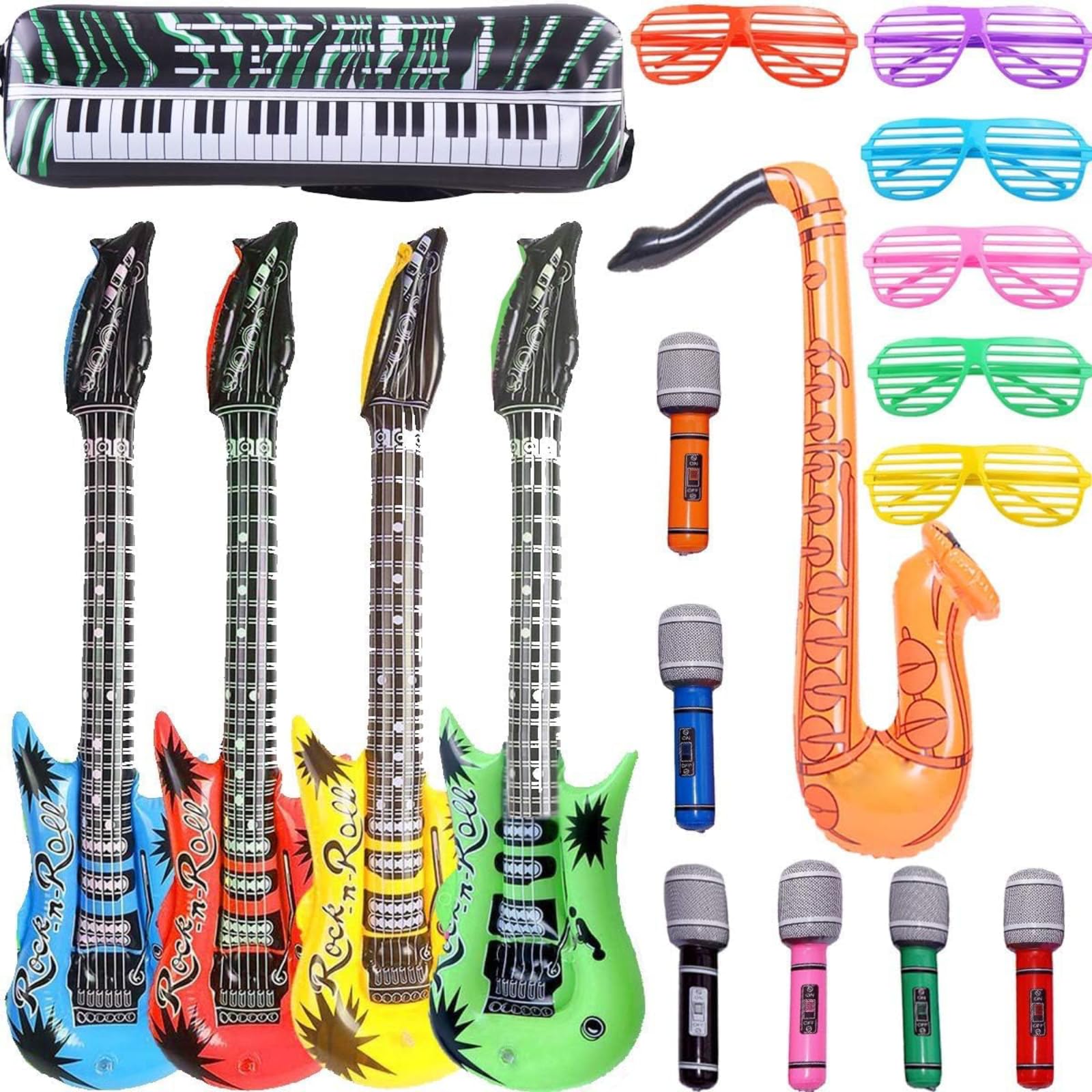 Aufblasbare Rock Star Toy Set-18 Stück aufblasbare Party Props-4 Aufblasbare Gitarre,6 Mikrofone,6 Shutter Shading Gläser,1 Saxophon Angebot bei HelloDeals