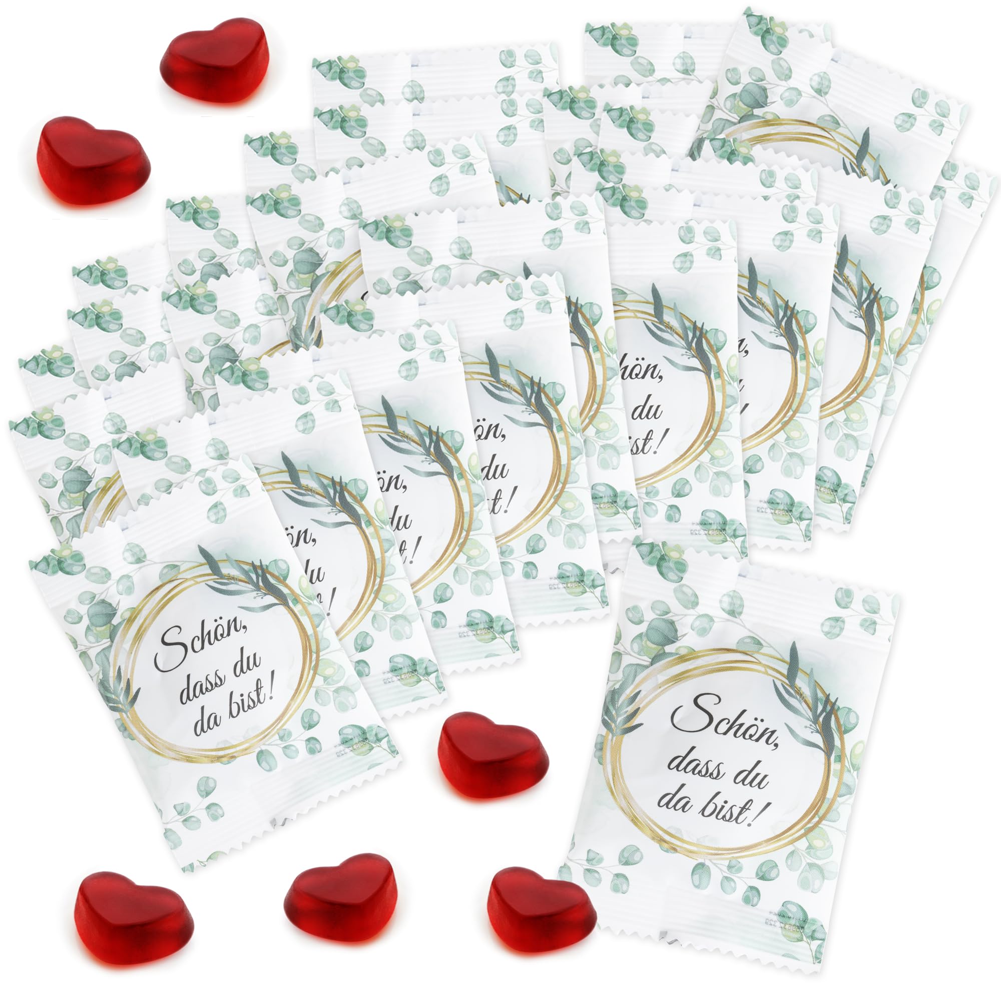 FOOD crew Fruchtgummi Herzen „Schön, dass du da bist“ 25 x 10 g - Herz Gummibärchen - Als Gastgeschenke Hochzeit Süßigkeiten - Schön dass du da bist Gastgeschenk - Hochzeits Give Aways Angebot bei HelloDeals