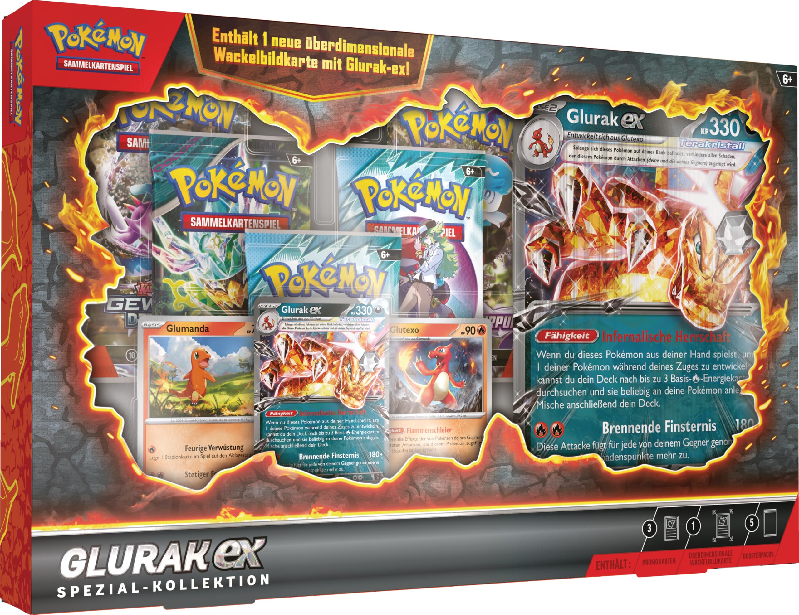 Pokémon-Sammelkartenspiel: Spezial-Kollektion Glurak-ex (1 holografische Promokarte, 2 holografische Karten, 1 überdimensionale Wackelbildkarte & 5 Boosterpacks) Angebot bei HelloDeals