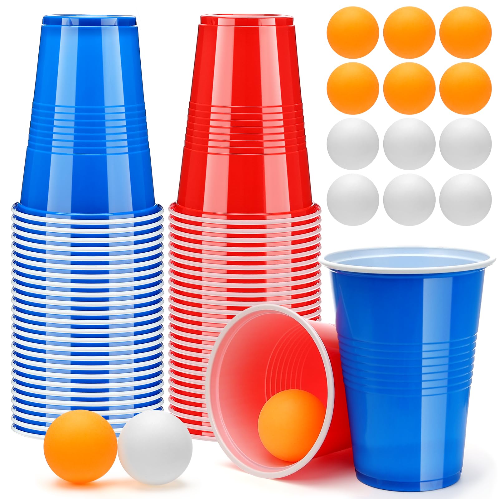 Zeawavsl Bierpong Becher Set, Beer Pong Becher Enthält 50 Becher und 12 Tischtennisbälle, 500ML Beerpongbecher Wiederverwendbare Beerpong Partybecher für Party Trinkspiele Camping Geburtstag Hochzeit Angebot bei HelloDeals