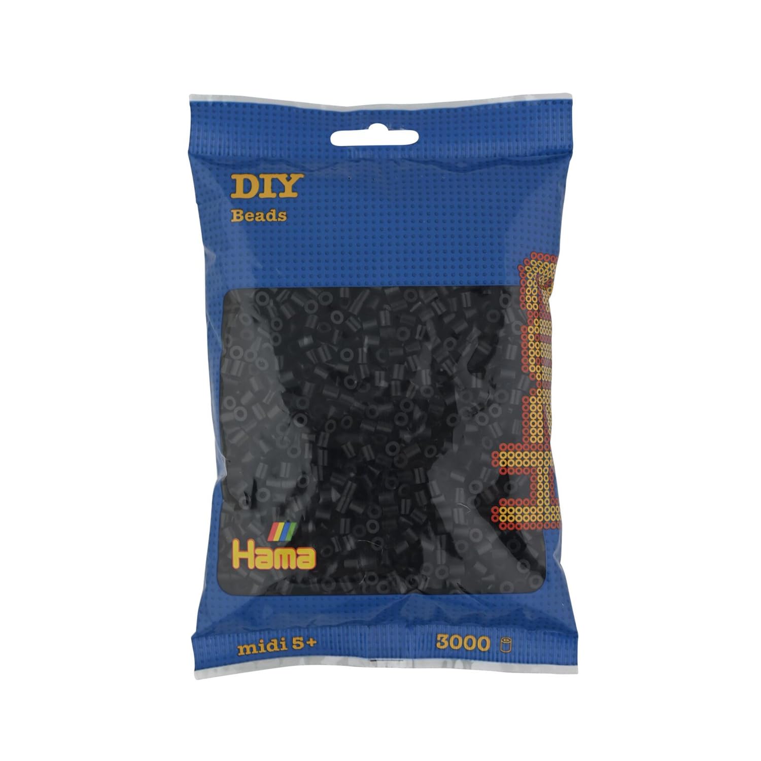 Hama Perlen 201-18 Bügelperlen Beutel mit ca. 3.000 bunten Midi Bastelperlen mit Durchmesser 5 mm in Schwarz, kreativer Bastelspaß für Kinder ab 5 Jahren Angebot bei HelloDeals