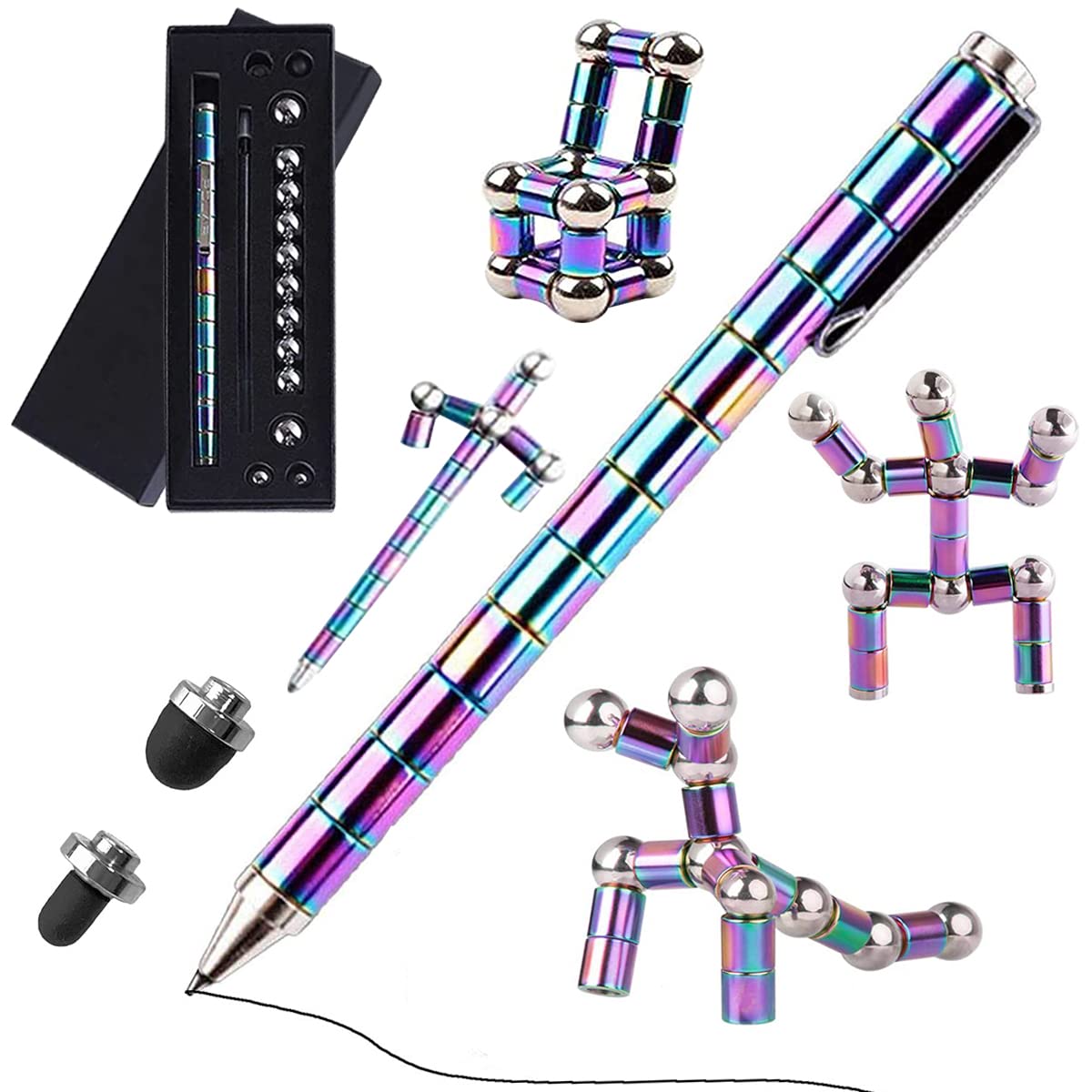 Magnetic Fidget Pen - Jet Strato Pen, Magnetischer Stift, Crushmetric Stifte Fidgi, Geschenk für Freunde (Regenbogen) Angebot bei HelloDeals