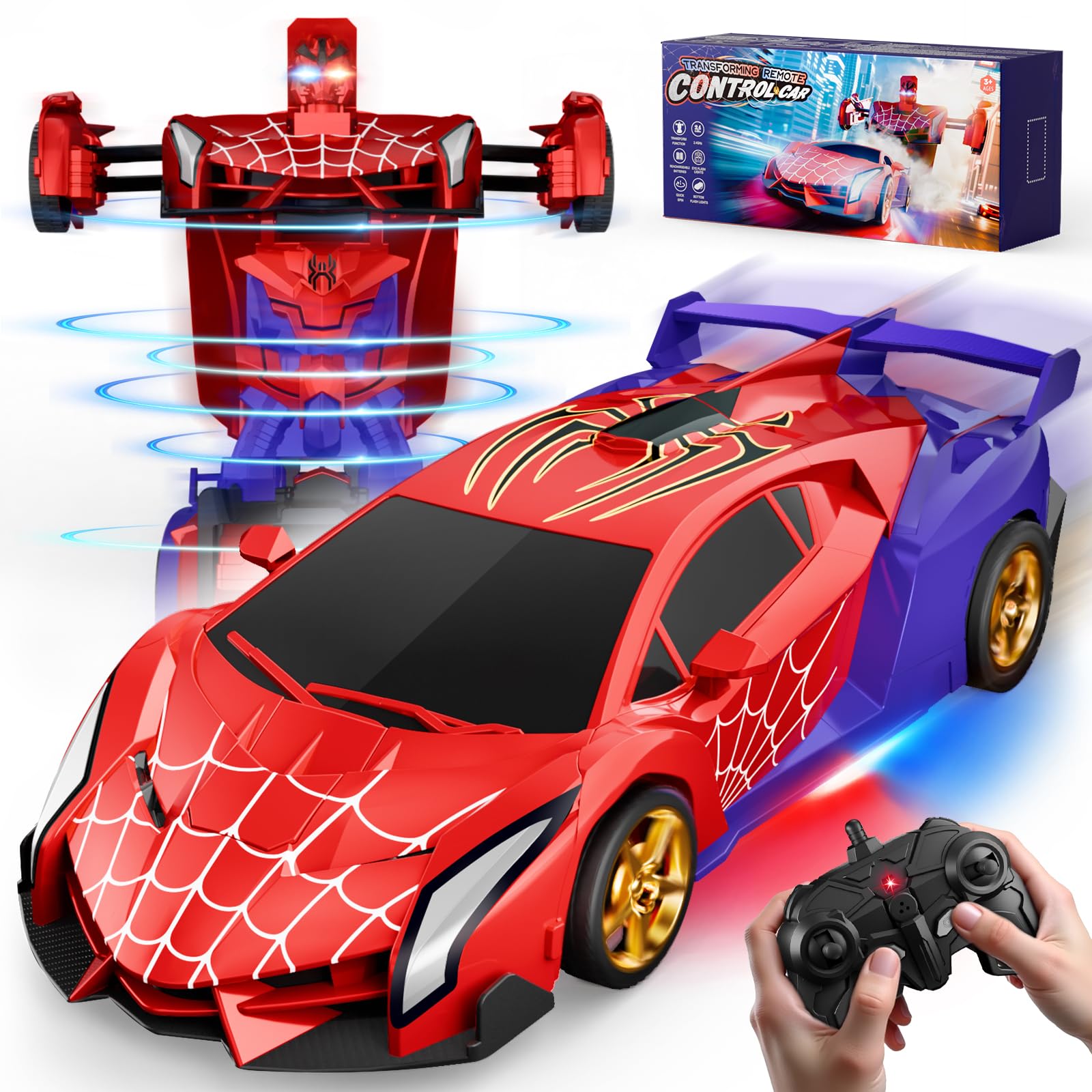 Ferngesteuertes Auto Transform mit LED-Augen & Unterbodenlicht, 2,4GHz Spider Rc Auto & 360° Drehung Roboter, Spielzeug ab 3 4 5 6 7 8 9 10 Jahre Junge Geschenk Junge Mädchen 3-12 Jahre Kinder Spiele Angebot bei HelloDeals