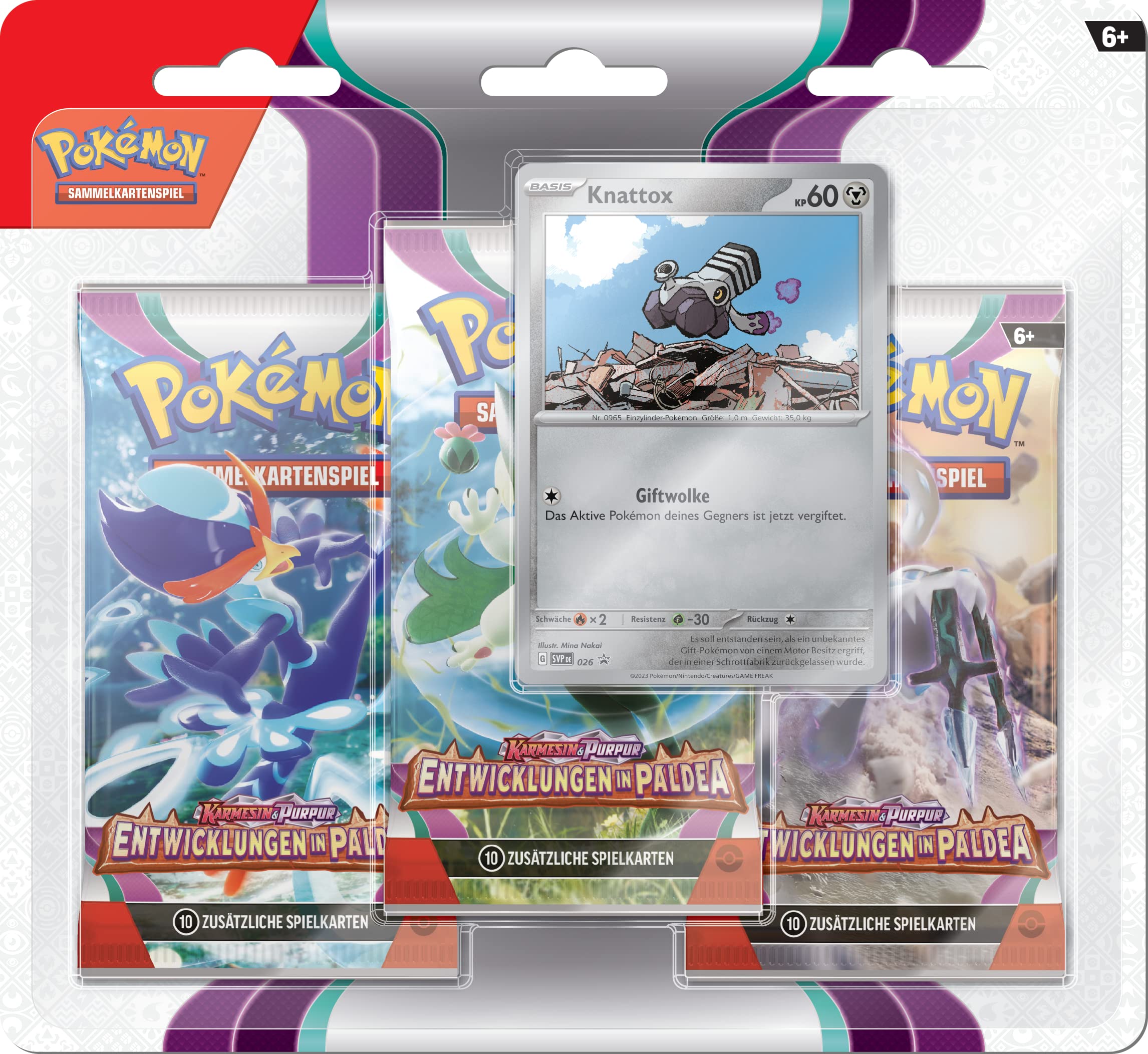 Pokémon-Sammelkartenspiel: 3er-Pack (Knattox) Karmesin & Purpur – Entwicklungen in Paldea (3 Boosterpacks & 1 holografische Promokarte) Angebot bei HelloDeals