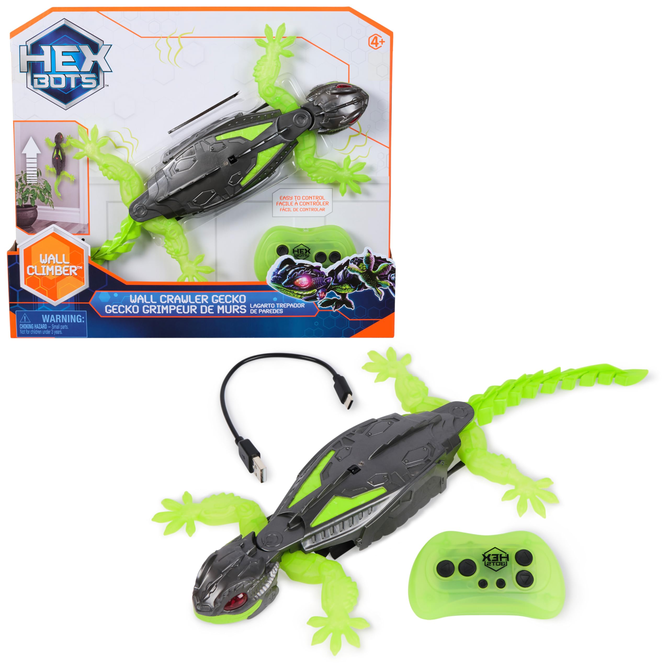 Hex Bots - Wall Crawler Gecko, ferngesteuerter Gecko, der an Wänden und Decken entlang krabbelt, mit leuchtenden LED-Augen, mit Fernbedienung, realistische Bewegungen, für Kinder ab 4 Jahren Wandflitzer Gecko Angebot bei HelloDeals