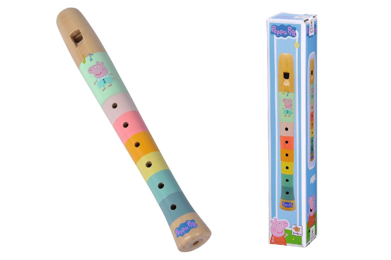 Eichhorn - Peppa Pig Bunte Holzflöte 20 cm lang, fördert die auditive Wahrnehmung der Kinder, erzeugt harmonische Töne, aus Schimaholz, ab 3 Jahren Angebot bei HelloDeals
