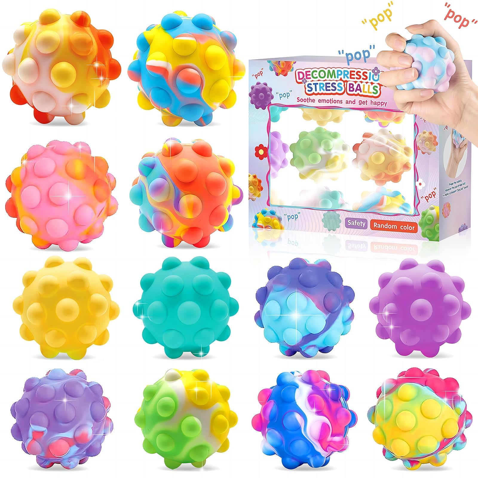 Gytera 12 Stück Stressballs, Anti Stress Spielzeug Bälle für Kinder und Erwachsene, Fidget Toys für Stressbälle, Stressball Squeeze Ball Set, Anti Stress Bälle für Zuhause, Büro, Schule Angebot bei HelloDeals