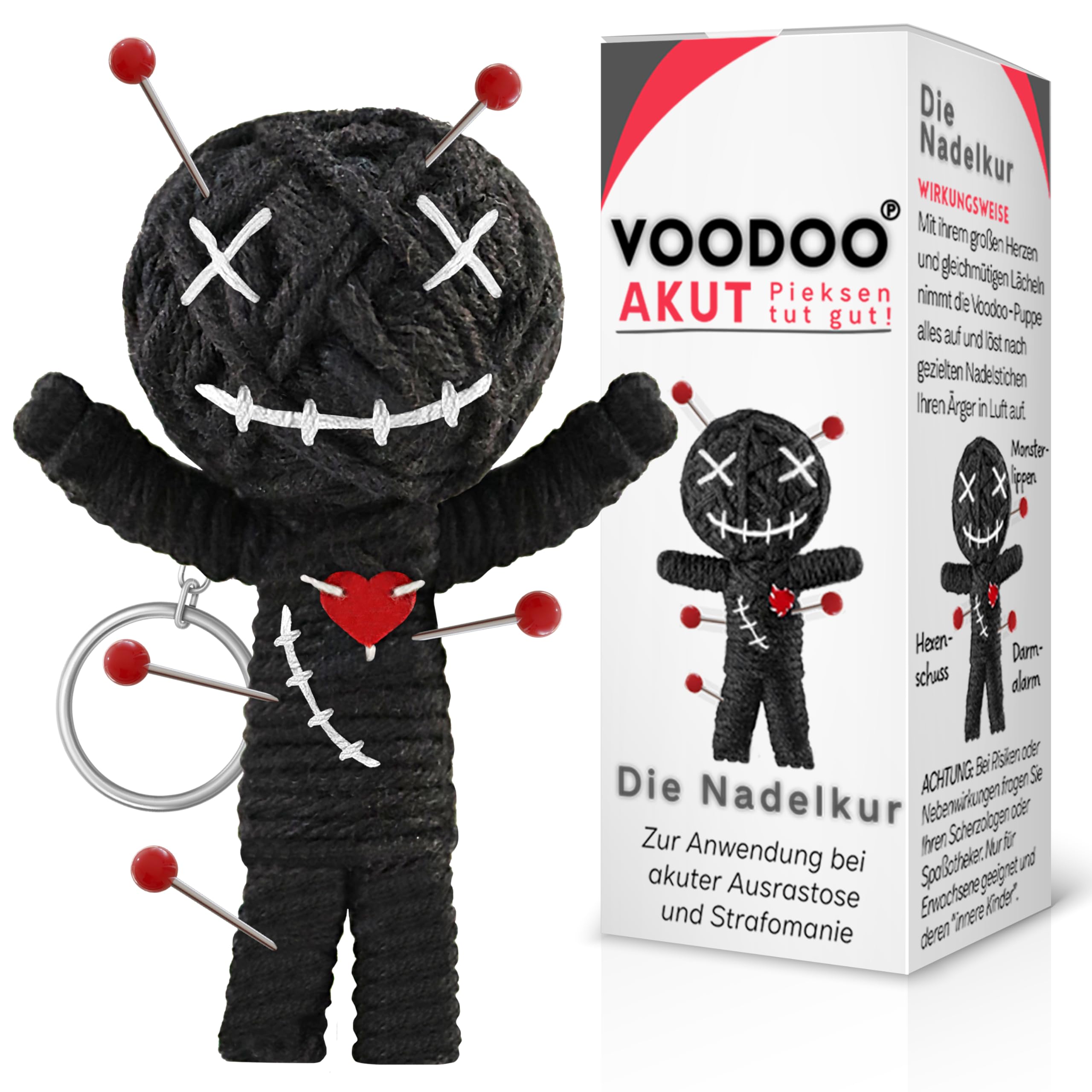 GLÜCKSGUT® Voodoo Puppe mit Nadeln | 7,5cm | Geschenkbox & Anleitung | Scherz-Medikament | Büro Geschenk für Kollegen Kollegin Chef | Anti Stress | Abschied | Büro Uni Studium Einzelartikel Angebot bei HelloDeals