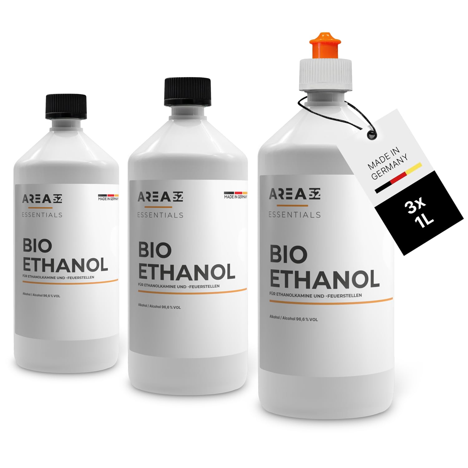 Area52 – Bioethanol 3x1L Set Ethanol – Reiner Ethylalkohol mit 96,6% Reinheitsgrad – Für Ethanolkamine, Tischkamine & Bioethanol-Feuerstellen – Geruchslos & rußfrei – Für Indoor & Outdoor (3 x 1L) Angebot bei HelloDeals