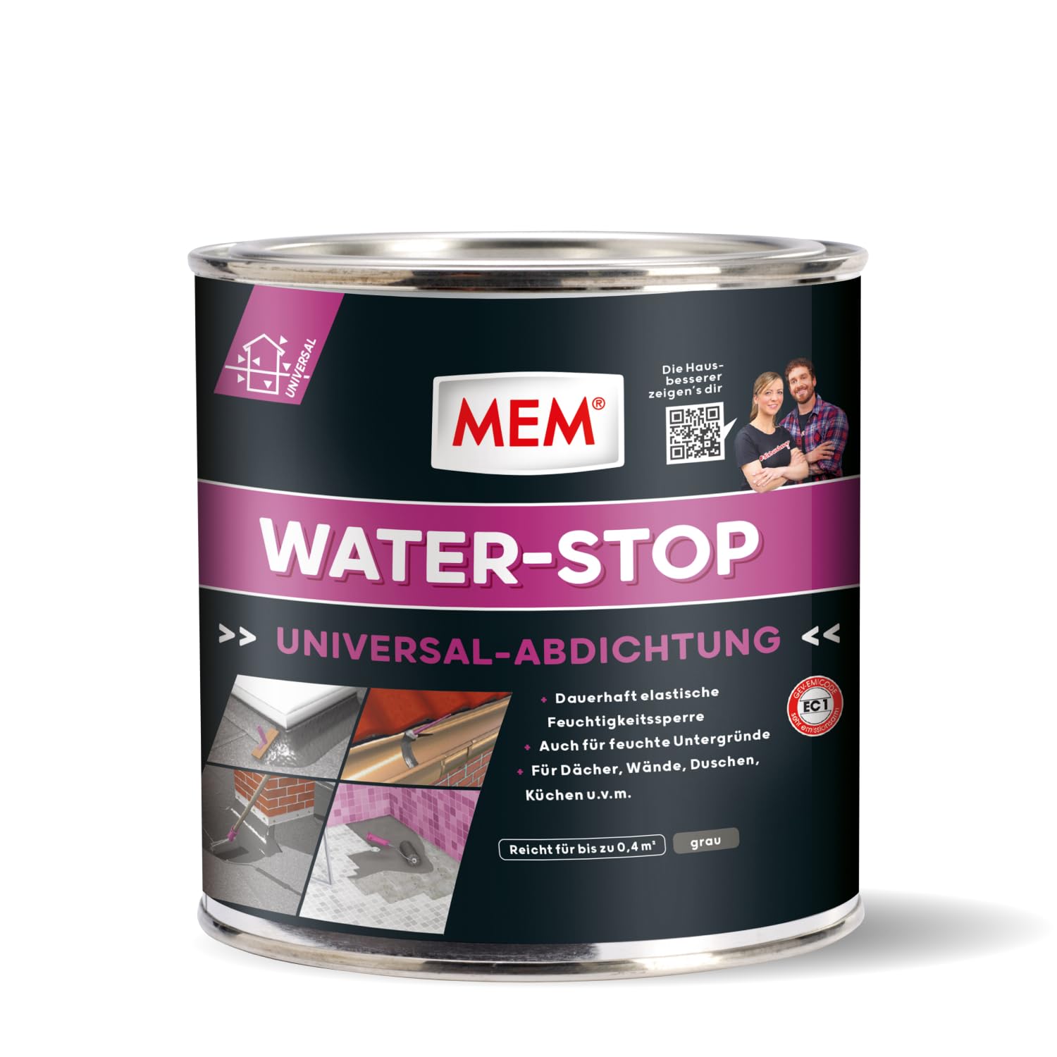 MEM Water Stop Abdichtungsmasse, Universalabdichtung & Feuchtigkeitssperre für innen & außen, Sofort dichtend, Lösemittel-, silikon- & bitumenfrei, Grau, 1 kg Eimer 1 kg Single Angebot bei HelloDeals