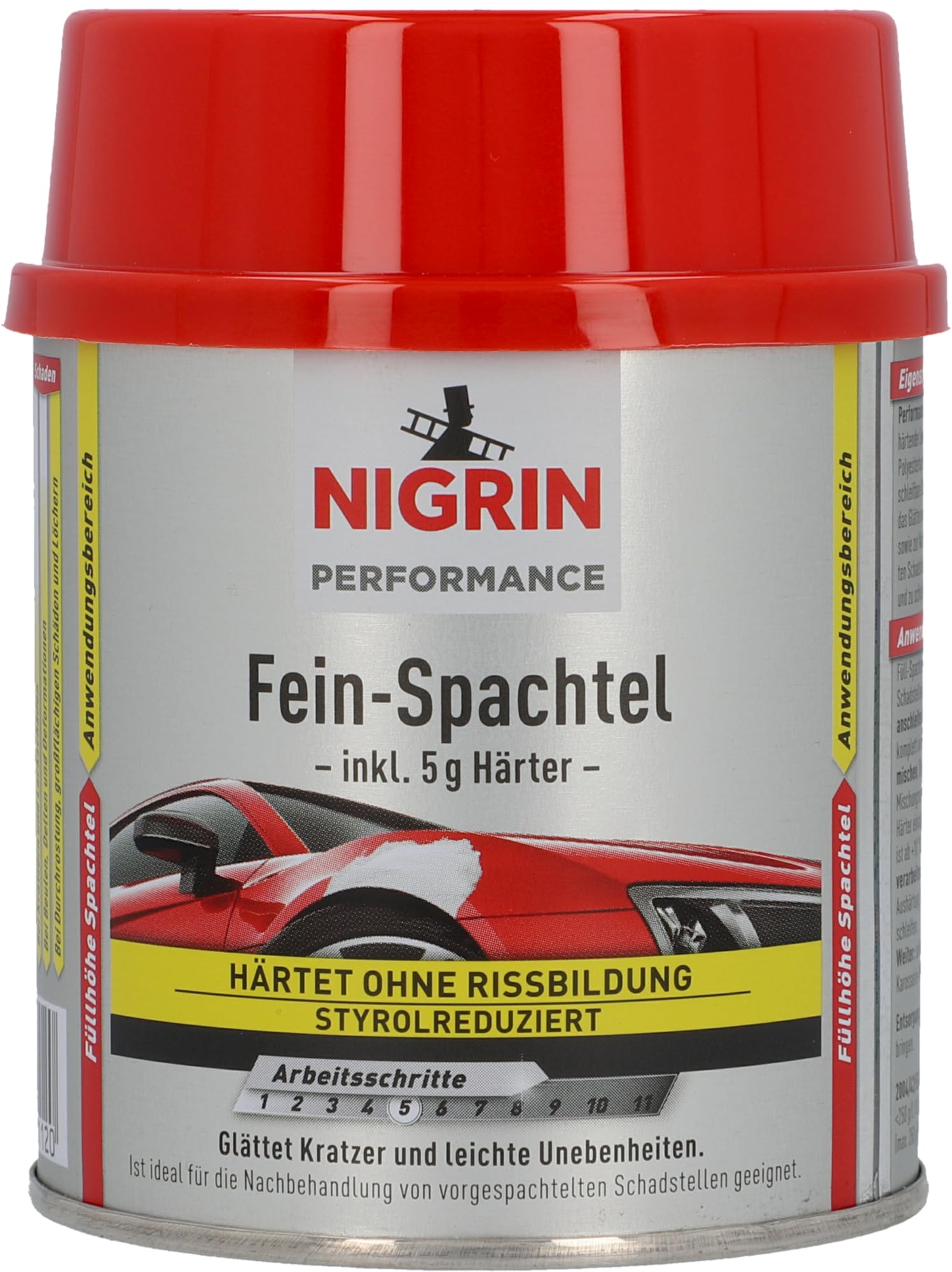 NIGRIN Performance Fein-Spachtel, härtet ohne Rissbildung, glättet Kratzer und Unebenheiten, 245 g inkl. 5 g Härter 250 g (1er Pack) Fein-Spachtel Angebot bei HelloDeals