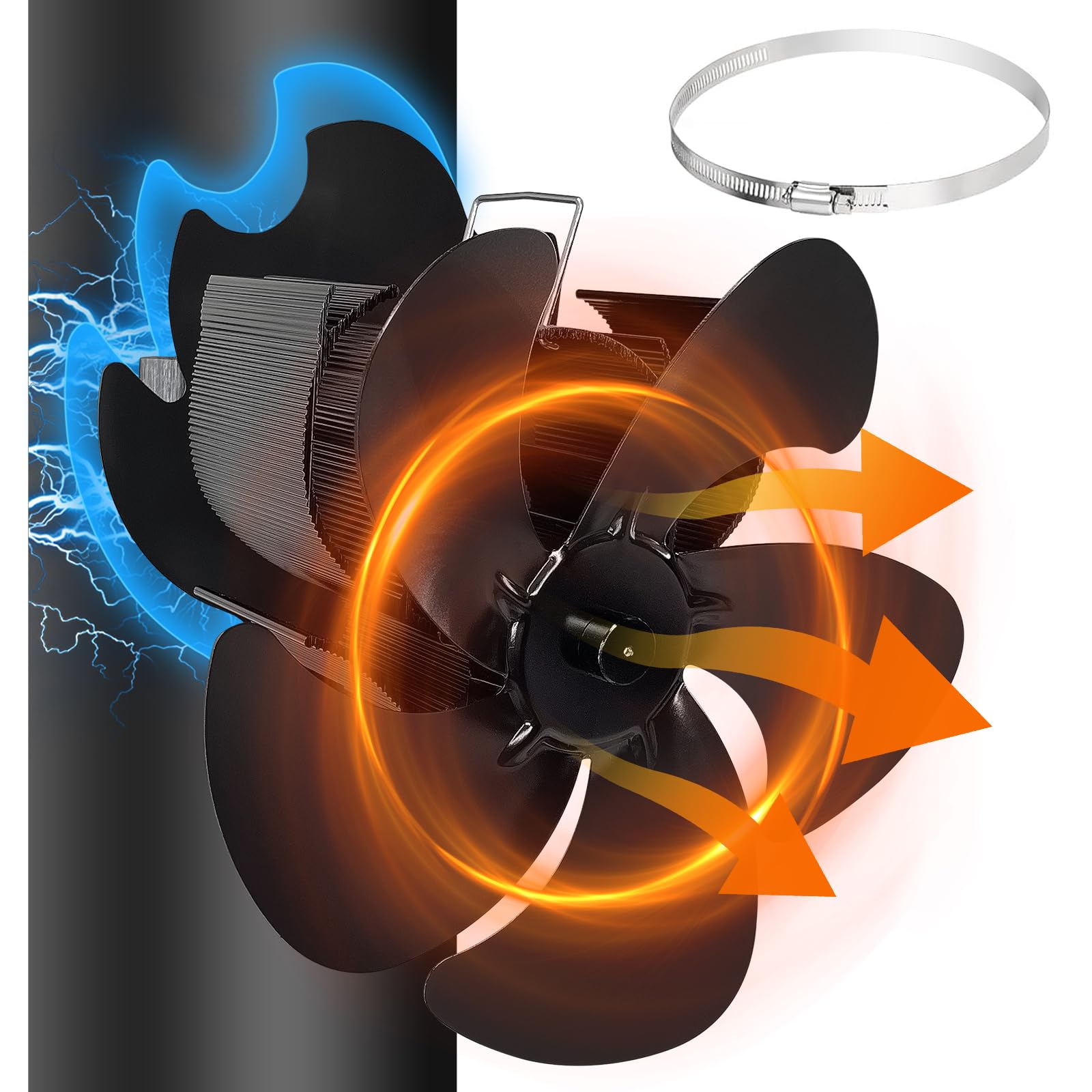 Ofenventilator Magnetisch, Kaminventilator 5 Flügel, Ofenventilator Ohne Strom, Leiser Kaminlüfter für Kamin/Ofen/Holz/Ofenrohr,Ofenventilator Rohr mit 1 Ersatzring XL Angebot bei HelloDeals