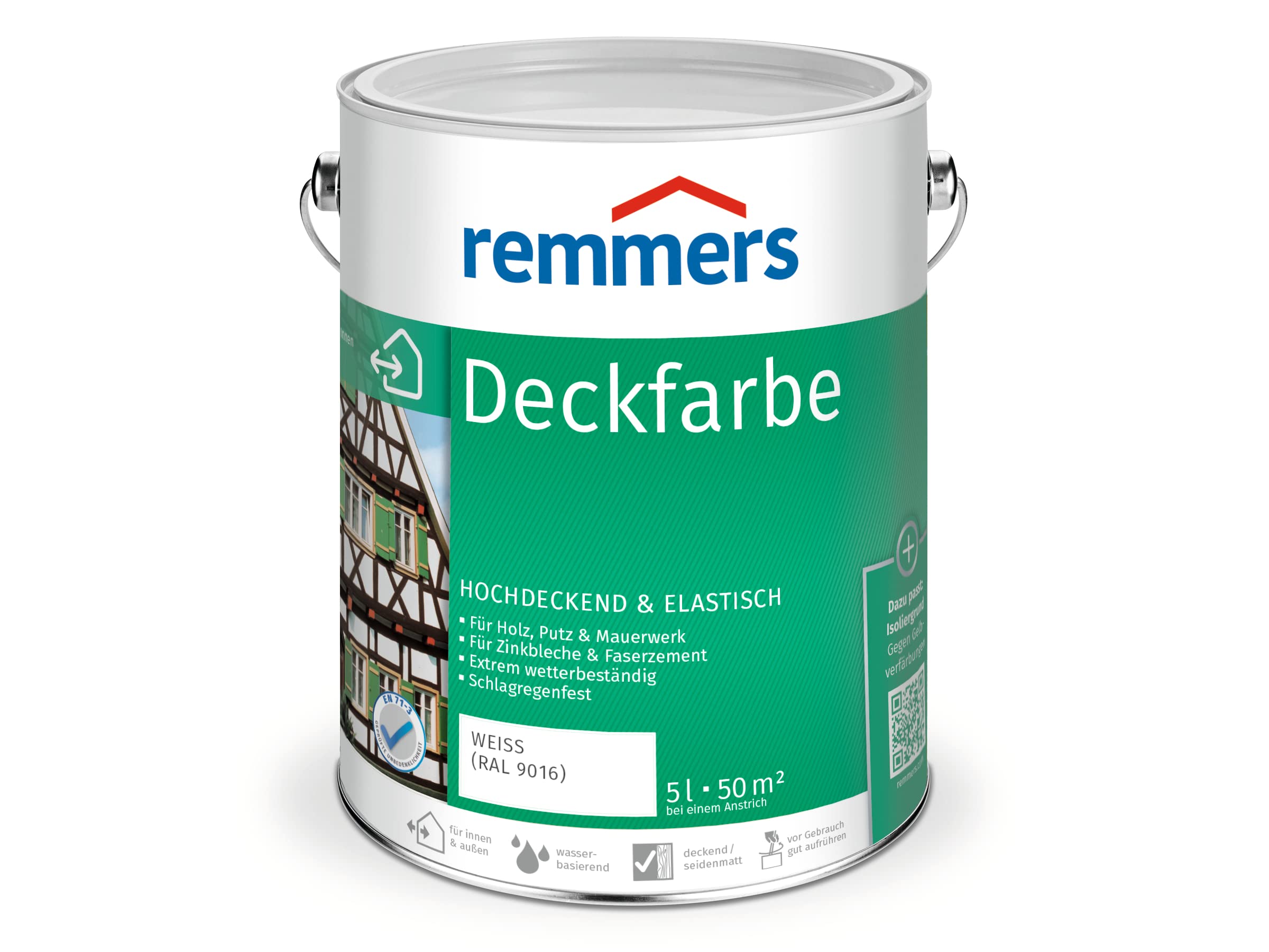 Remmers Deckfarbe weiß (RAL 9016), 5 Liter, Deckfarbe für innen und außen, Wetterschutzfarbe viele Untergründe, hochdeckend, wetterfest Weiß (Ral 9016) 5 l (1er Pack) Angebot bei HelloDeals
