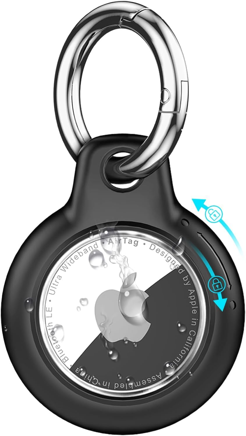 TNSNK Wasserdicht for Apple Airtag Holder hülle with Lock, Airtag Anhänger Schlüsselanhänger Case with Keychain for Luggage/Bicycles/Pets-(Black) C1- Black Angebot bei HelloDeals