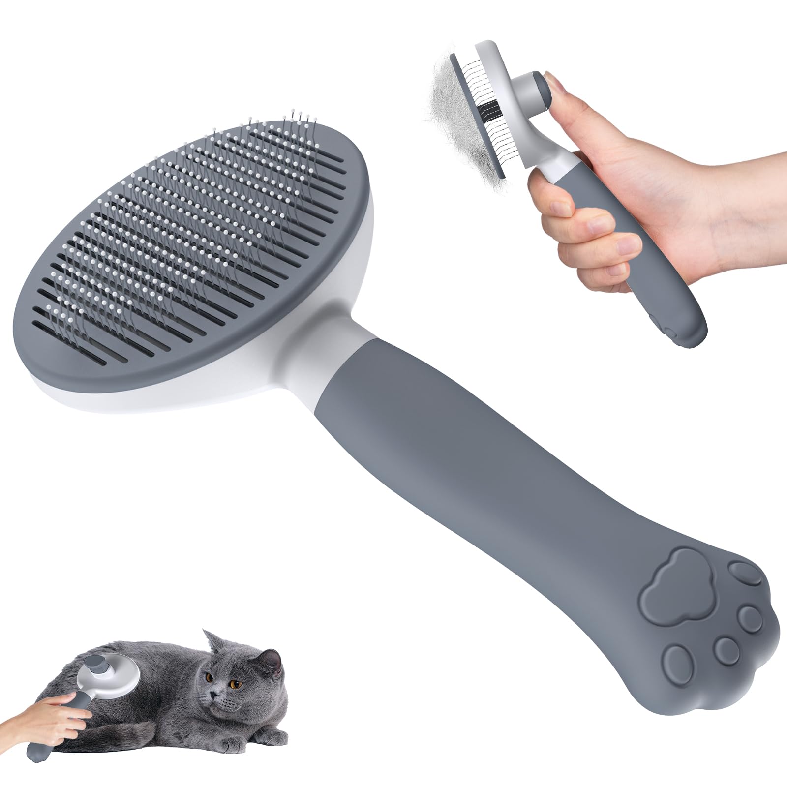 Zivacate Katzenbürste Hundebürste [Ergonomischer Griff & Ein-Klick-Reinigung & Patented Design] Selbstreinigende Bürste Für kurz- & langhaarige Hunde/Katzen/Kaninchen, Unterwollbürste(grau) Grey Angebot bei HelloDeals