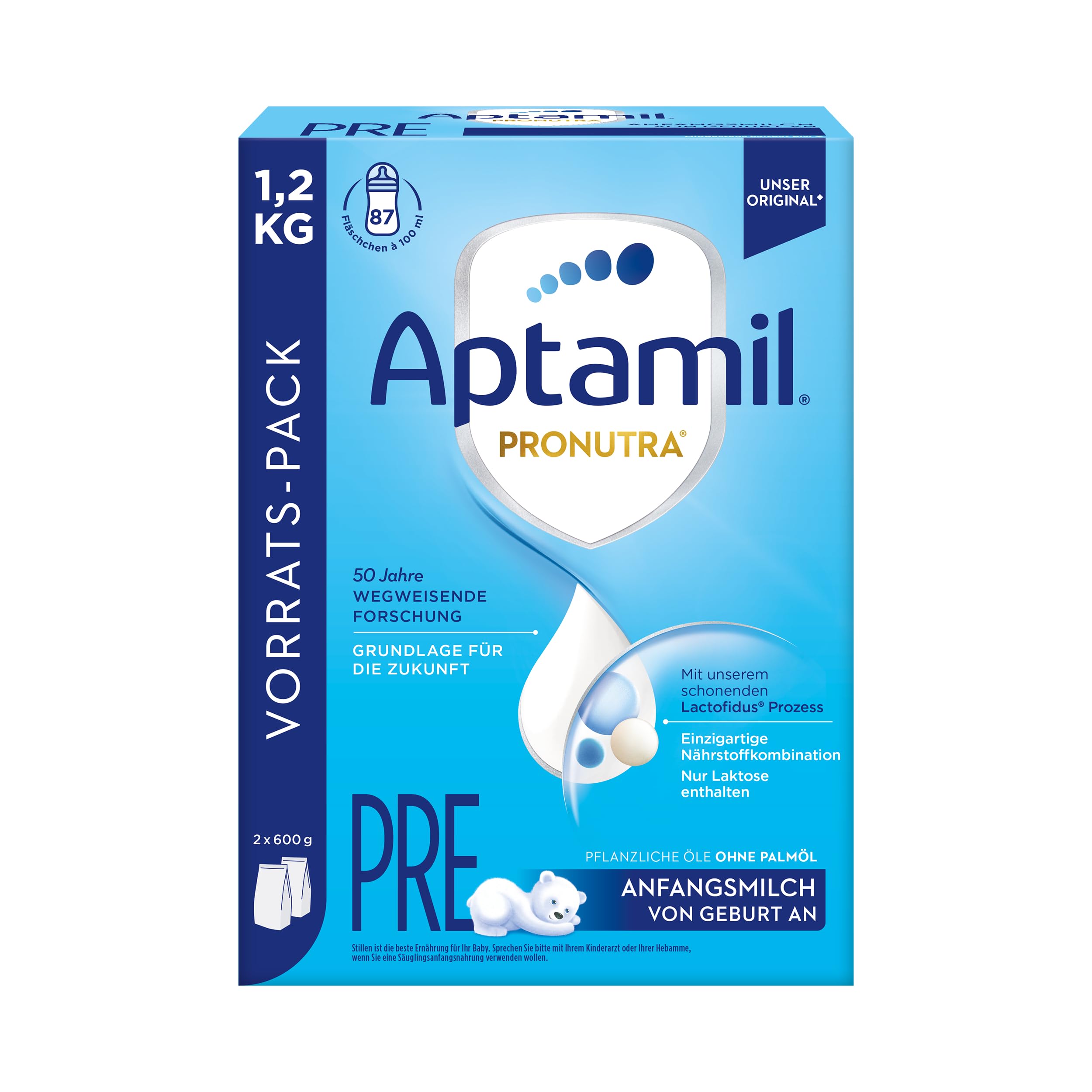 Aptamil Pronutra Anfangsnahrung Pre, von Geburt an, ohne Palmöl, mit schonendem Lactofidus Prozess, Vorratspack 1,2kg Aptamil Pronutra 2 Angebot bei HelloDeals