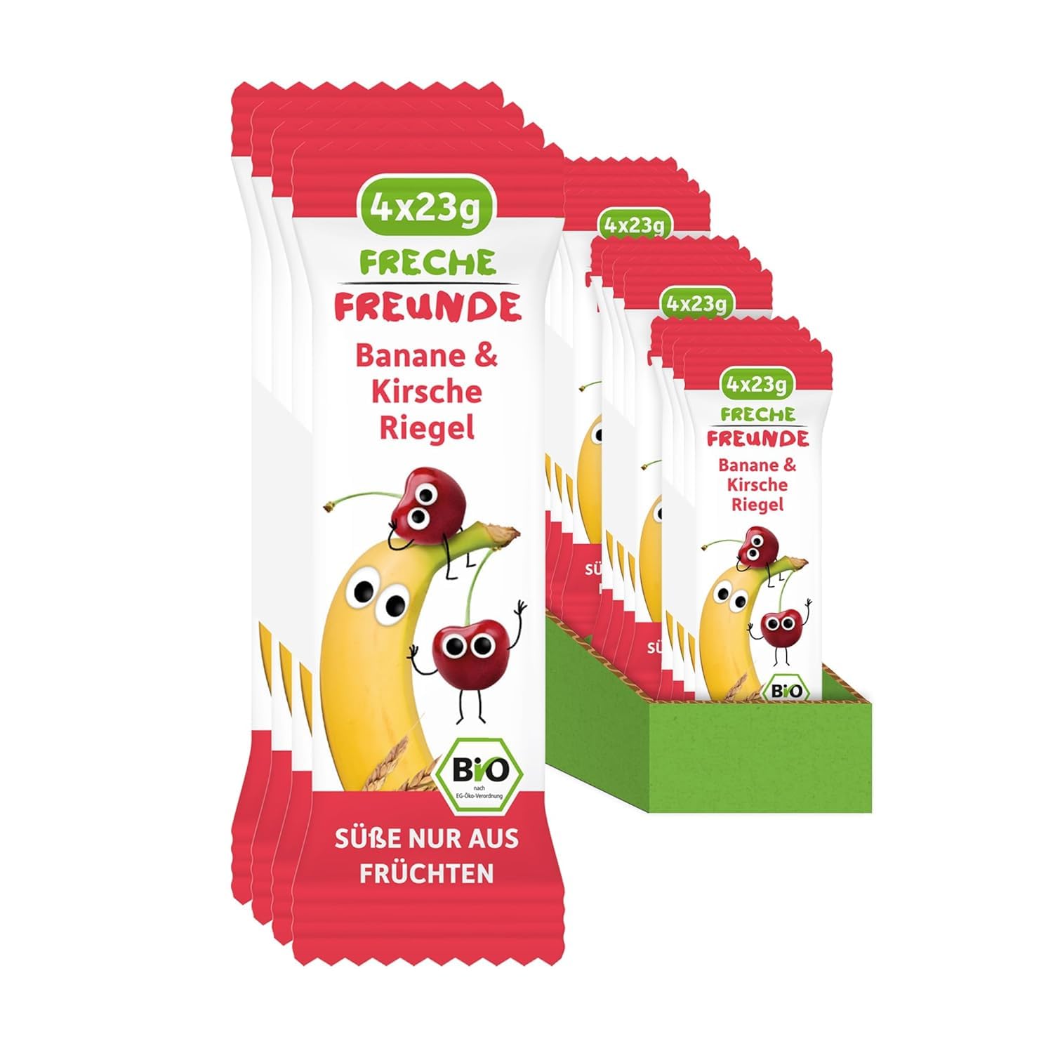 FRECHE FREUNDE Bio Fruchtriegel Banane & Kirsche, Obst Riegel für Babys und Kinder ab 1 Jahr, fruchtiger Snack ohne Zuckerzusatz, vegan, laktosefrei, 6er Pack, 6x (4x 23g) Banane & Kirsche 4 Stück (6er Pack) Angebot bei HelloDeals