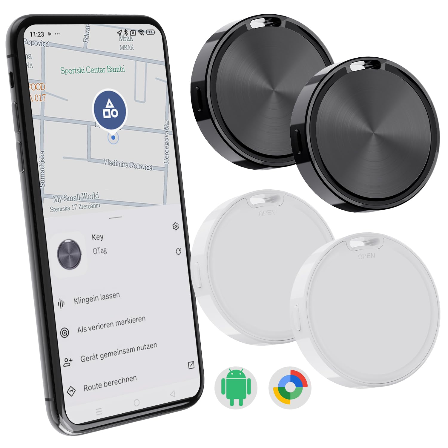 CooAoo Air Tag Android Tracker, Schlüsselfinder kompatibel mit Google Find Hub (NUR Android) Mini Tracker Android Smart Tag ohne Abo Bluetooth KeyFinder für Koffer, Schlüssel, Gepäck,Taschen, 4er Pack Schwarz Angebot bei HelloDeals